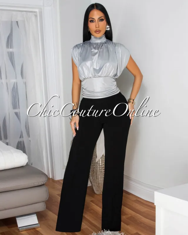 Sammie Silver Shimmer Ruched Top sold by Chic Couture