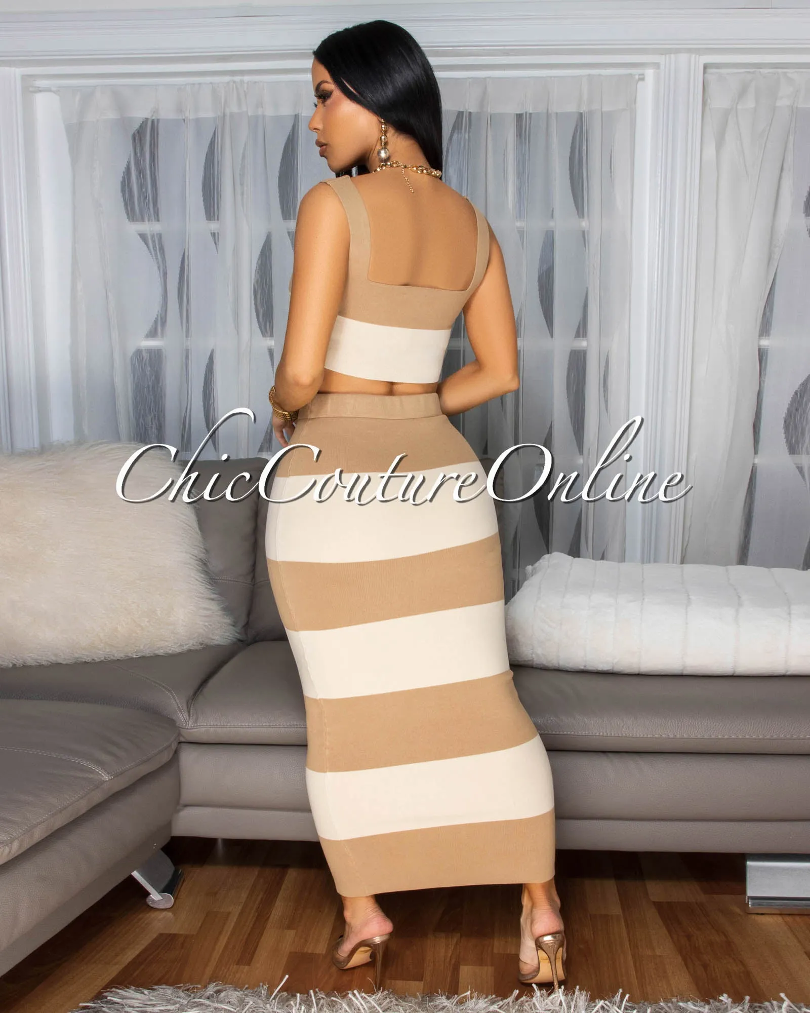 Mielle Toffee Nude Crop Top & Maxi Skirt Knit Set sold by Chic Couture product image thumbnail 3
