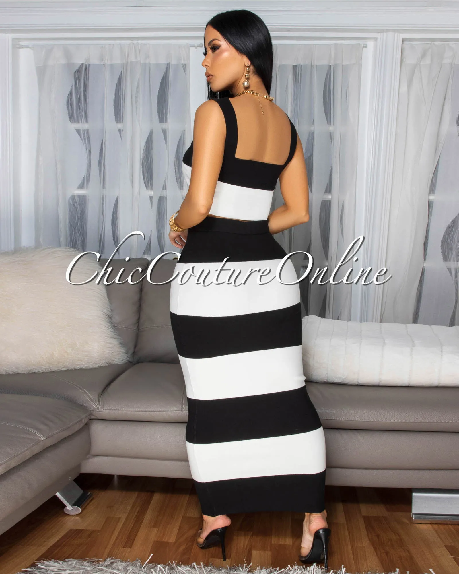 Mielle Black Cream Crop Top & Maxi Skirt Knit Set sold by Chic Couture product image thumbnail 3