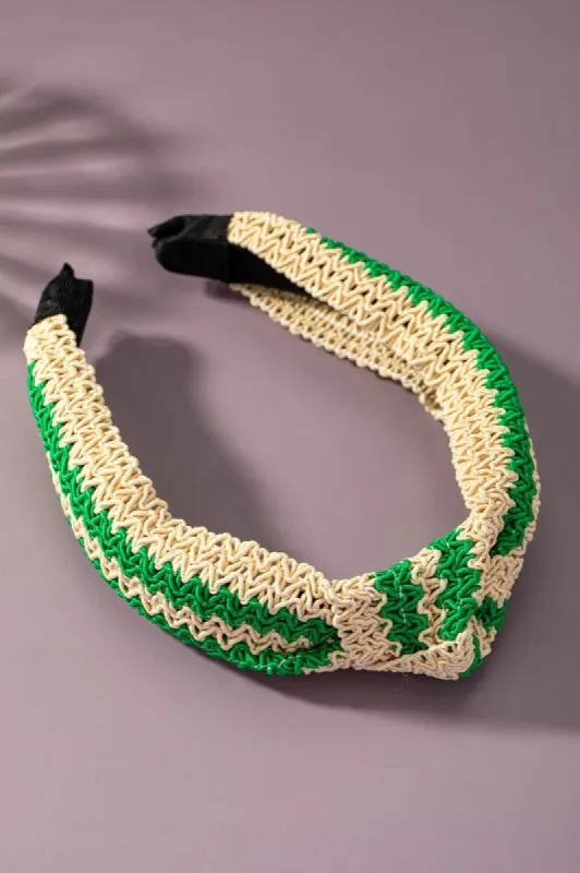 Clare Green Knotted Raffia Straw Braided Headband sold by Chic Couture