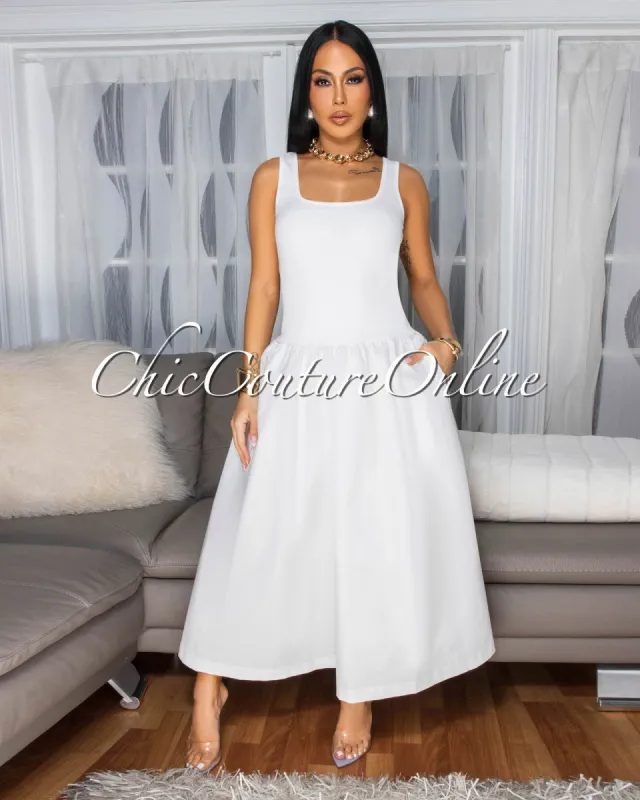 Marcarie Off-White Sleeveless Midi Dress sold by Chic Couture