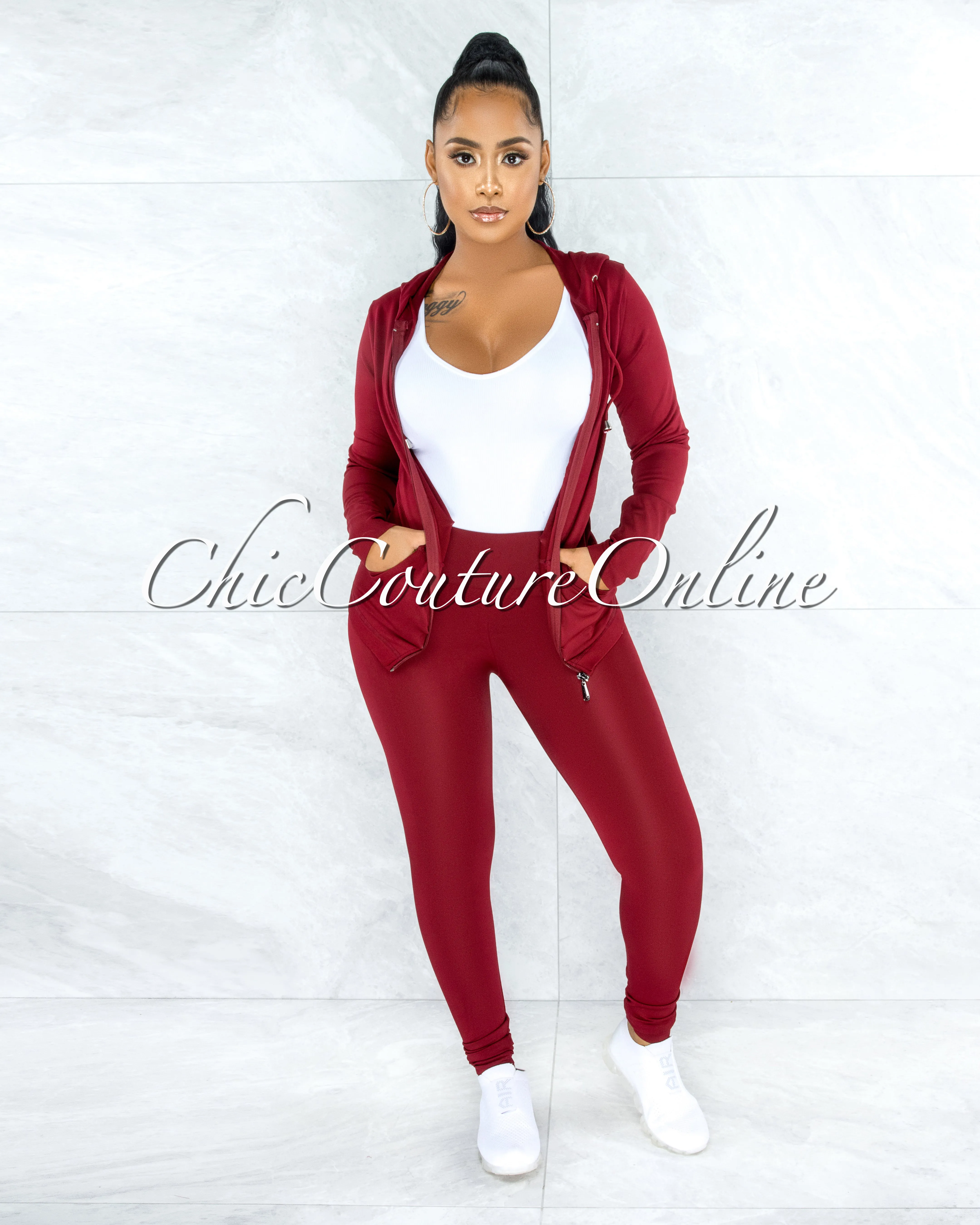 Santia Burgundy Seamless Track Set sold by Chic Couture product image thumbnail 4