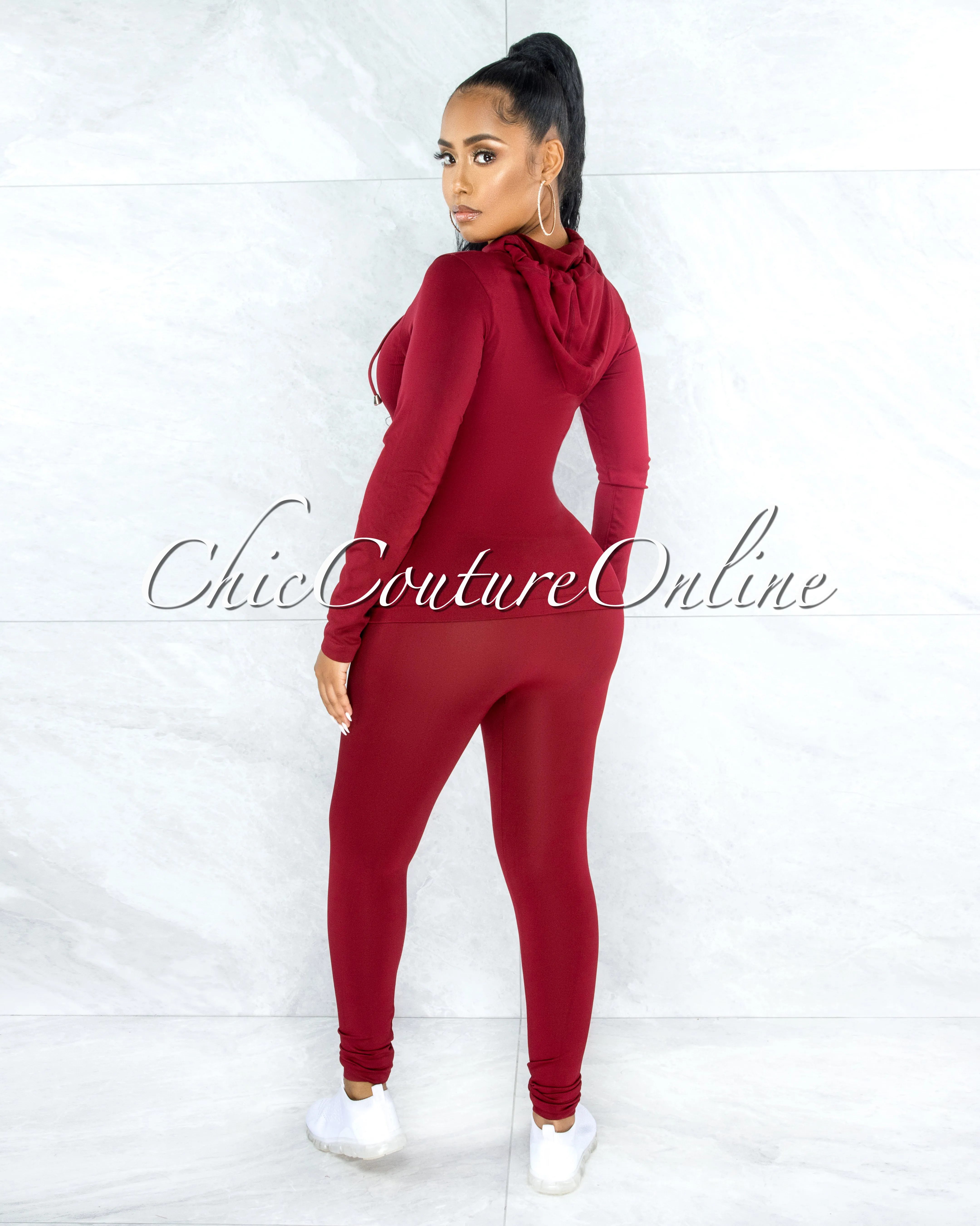Santia Burgundy Seamless Track Set sold by Chic Couture product image thumbnail 3