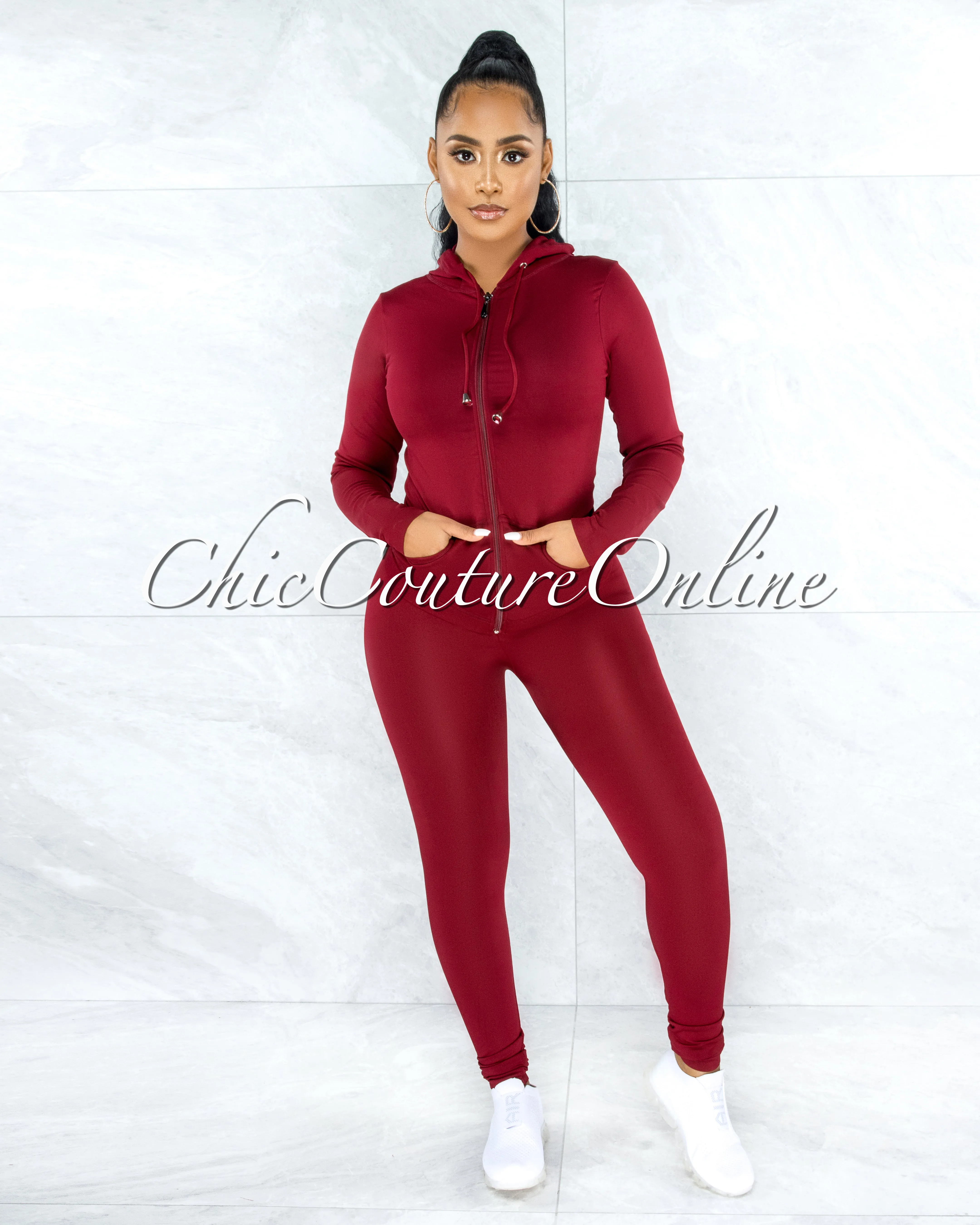 Santia Burgundy Seamless Track Set sold by Chic Couture product image thumbnail 2