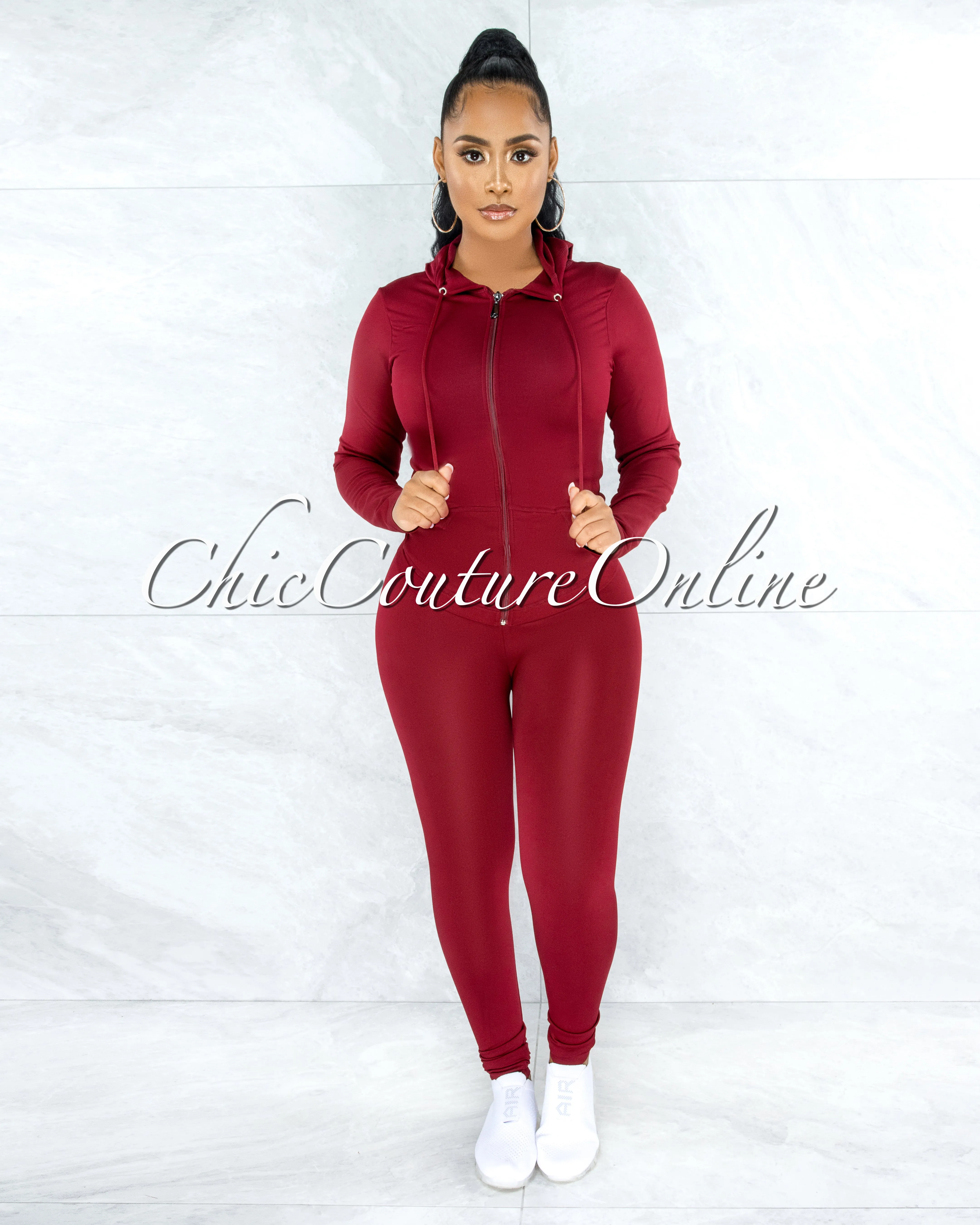 Santia Burgundy Seamless Track Set sold by Chic Couture