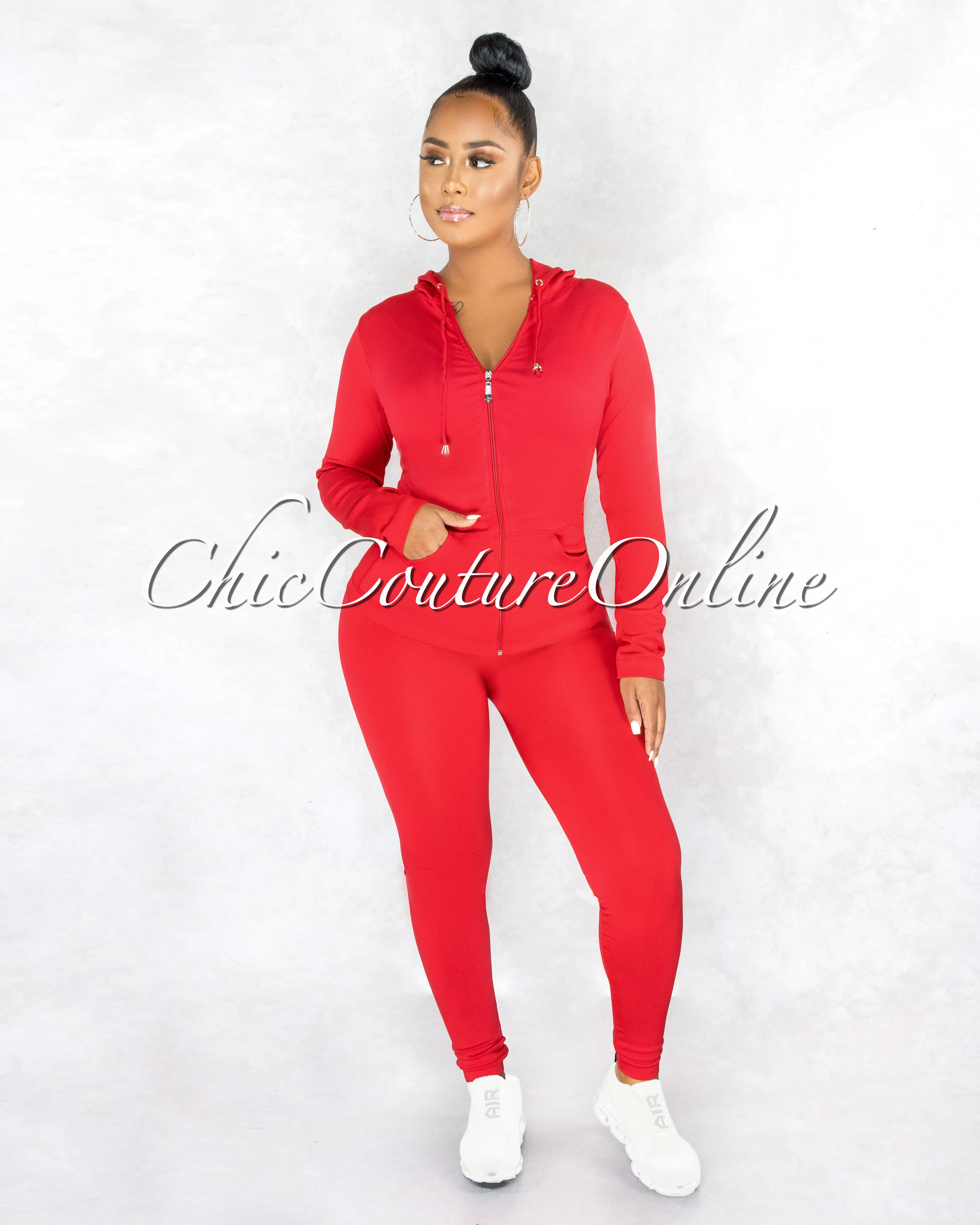 Santia Red Seamless Track Set sold by Chic Couture product image thumbnail 2