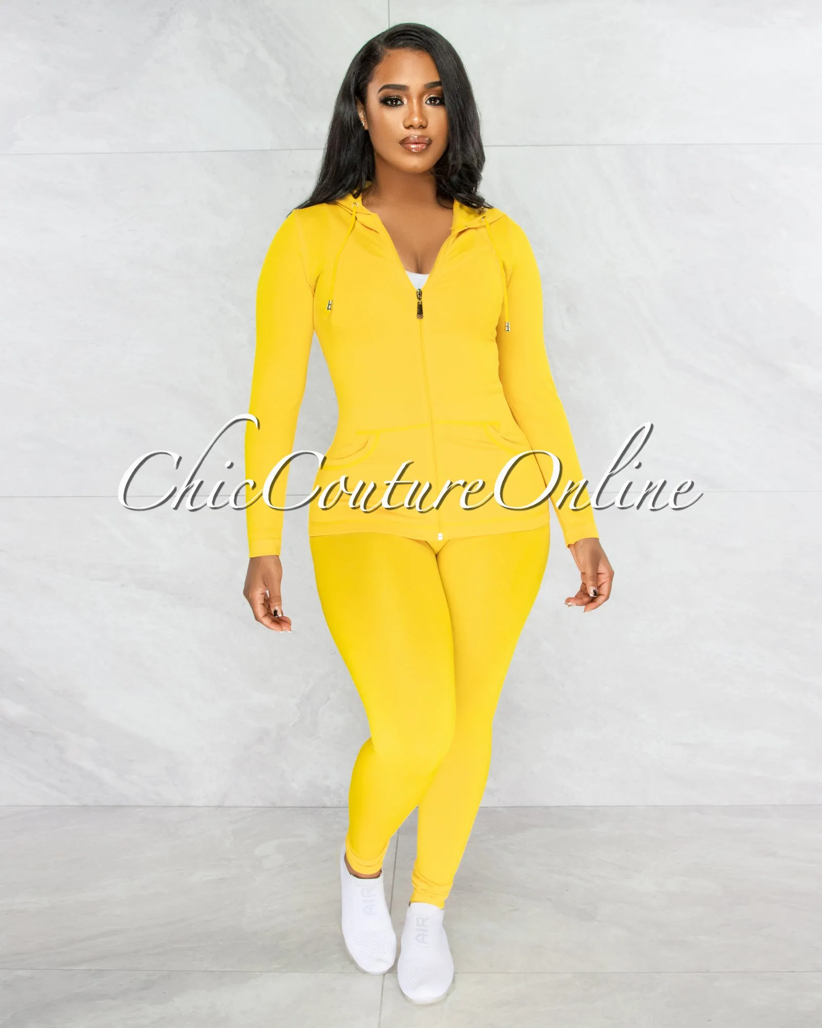 Santia Yellow Seamless Track Set sold by Chic Couture