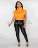 *Daryn Orange Patent Faux Leather Sleeveless Bomber Jacket sold by Chic Couture