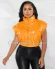 *Daryn Orange Patent Faux Leather Sleeveless Bomber Jacket sold by Chic Couture