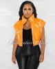 *Daryn Orange Patent Faux Leather Sleeveless Bomber Jacket sold by Chic Couture