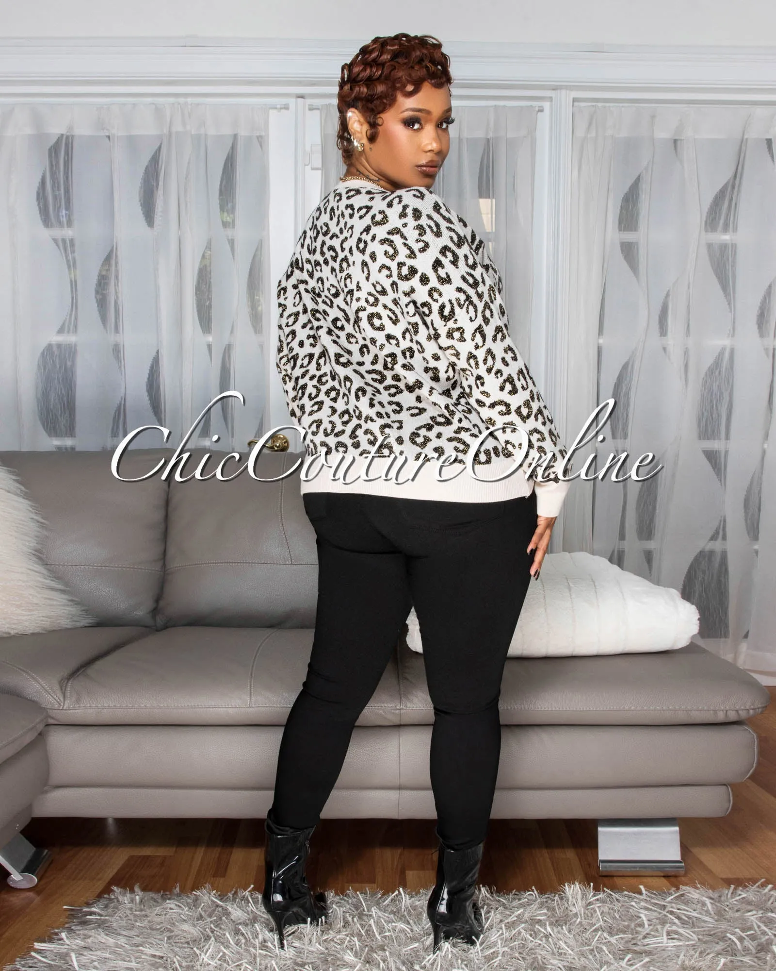 Mishane Nude Black Leopard Print Knit Sweater sold by Chic Couture product image thumbnail 4