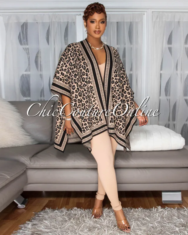 Selmane Nude Black Leopard Print  Knit Cardigan sold by Chic Couture