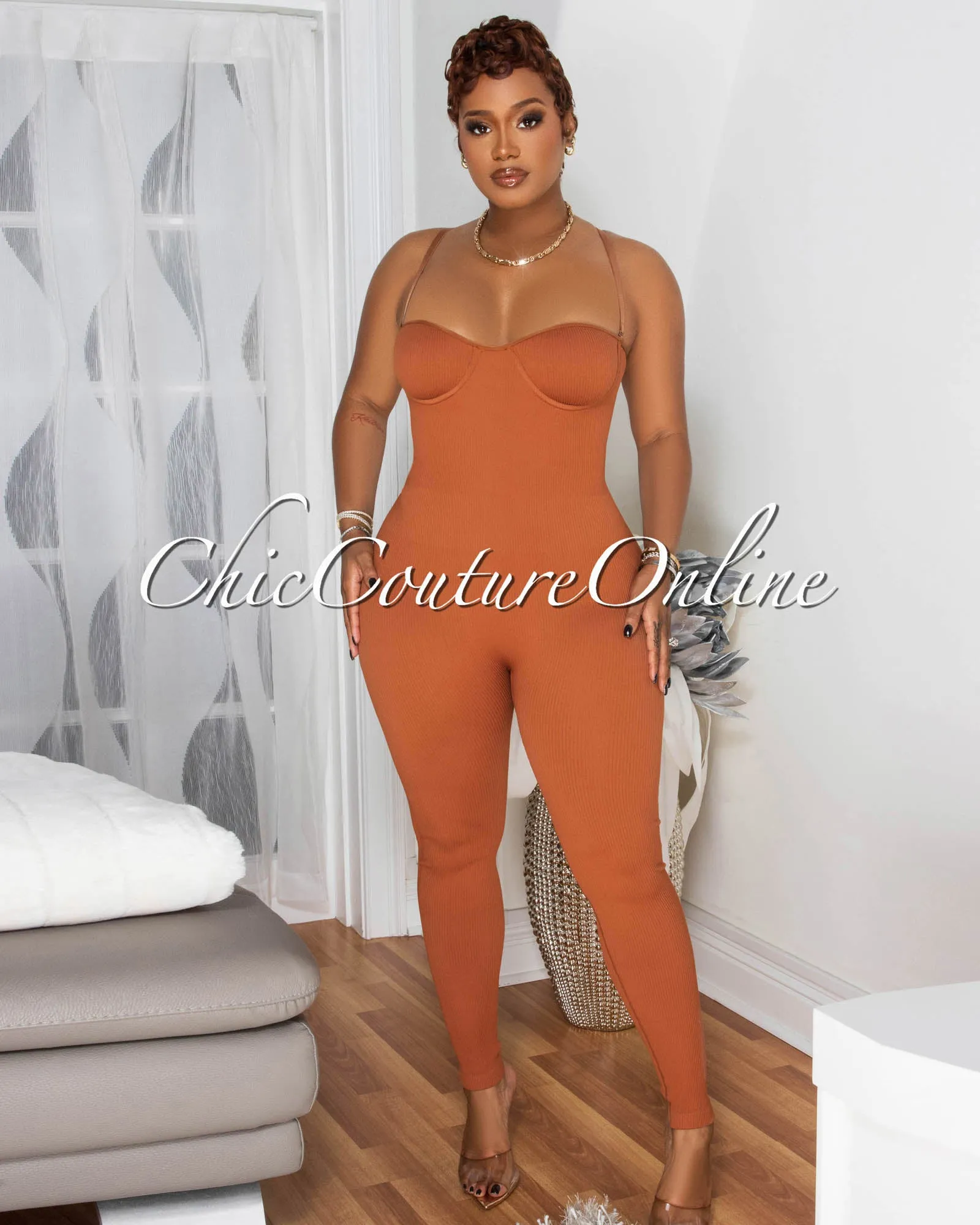 Leonie Sienna Ribbed BodyCon Jumpsuit sold by Chic Couture