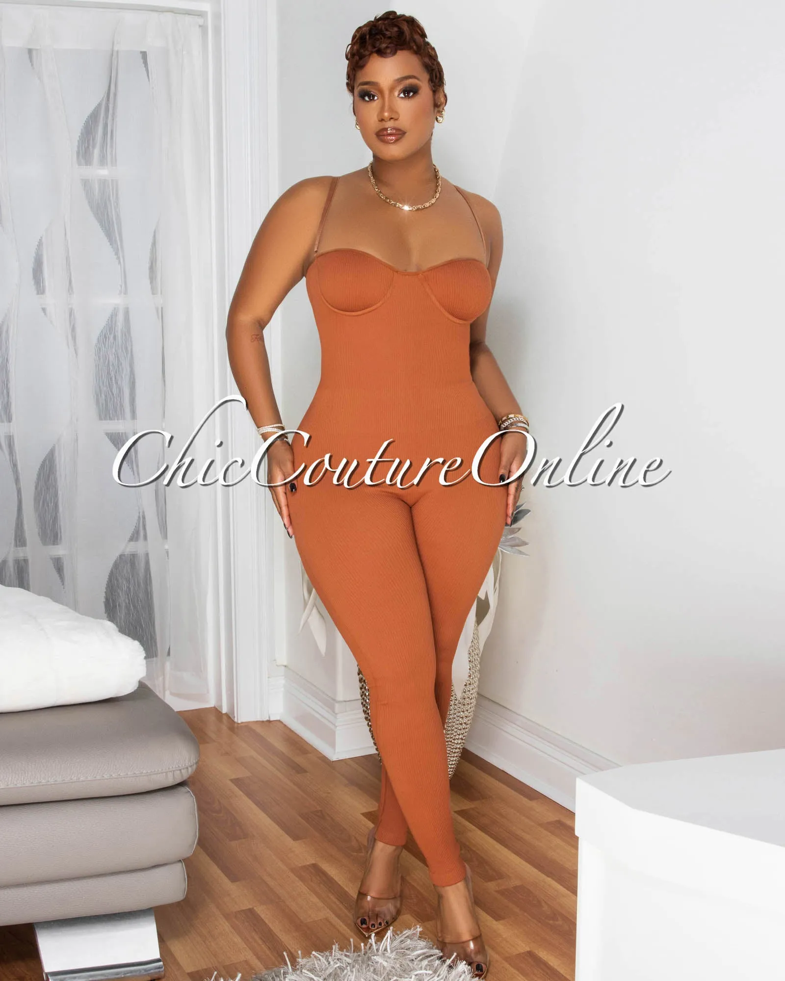 Leonie Sienna Ribbed BodyCon Jumpsuit sold by Chic Couture product image thumbnail 2