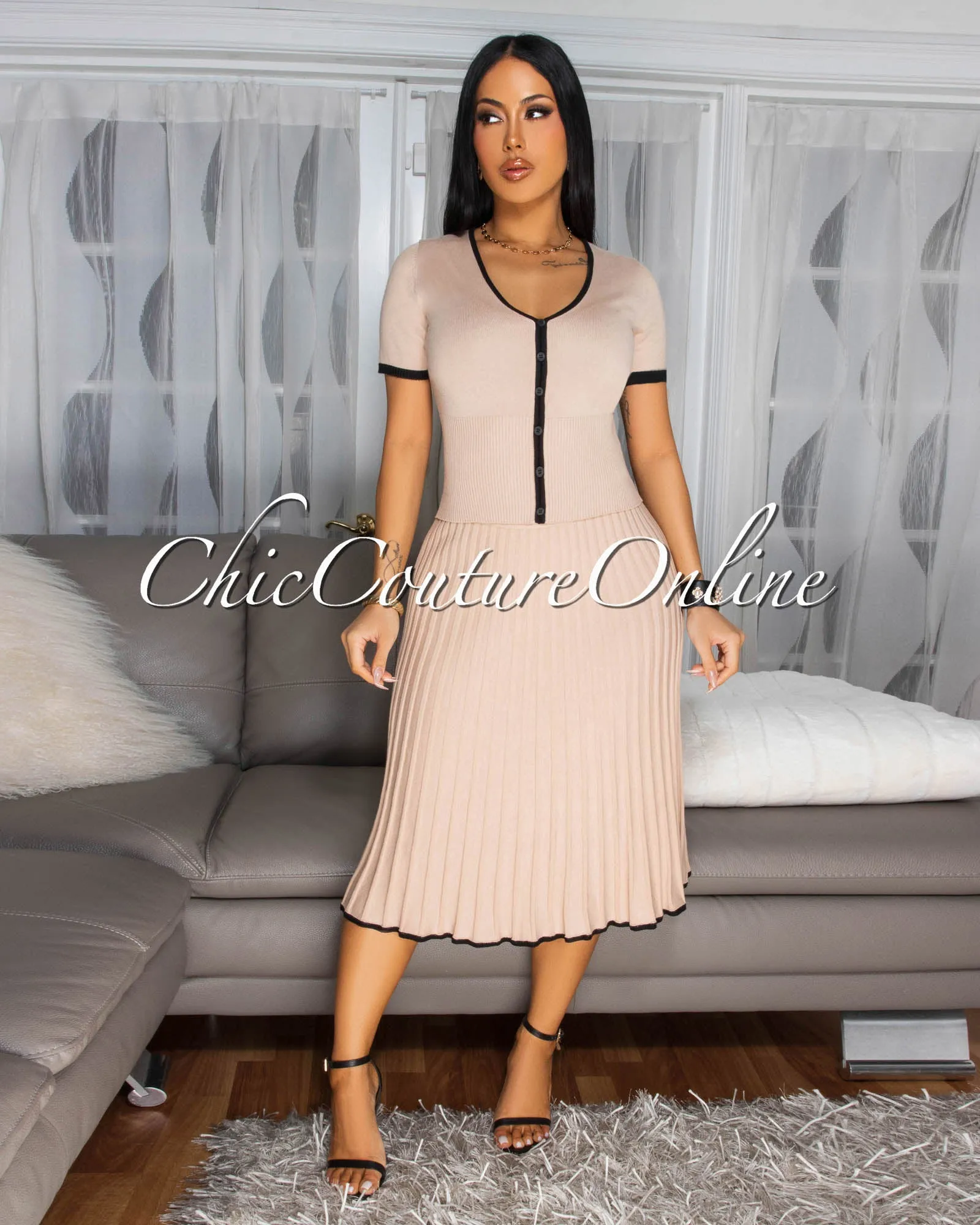 *Svana Taupe Black Trim Knit Set sold by Chic Couture product image thumbnail 2