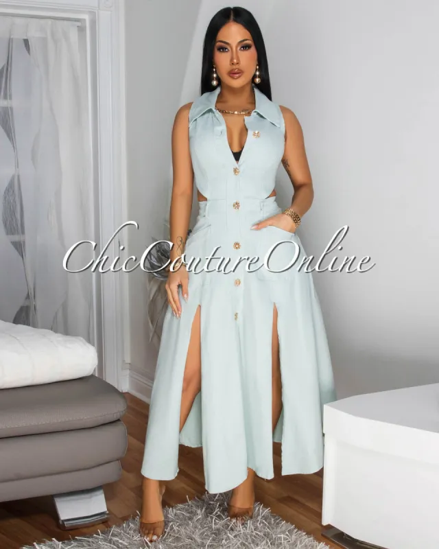 Livia Light Mint Green Slit Skirt Midi Dress sold by Chic Couture