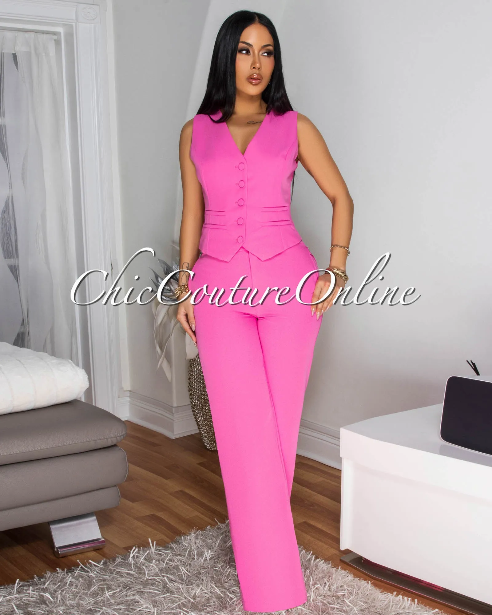 Neyole Bubblegum Pink Vest Pants Set sold by Chic Couture product image thumbnail 2
