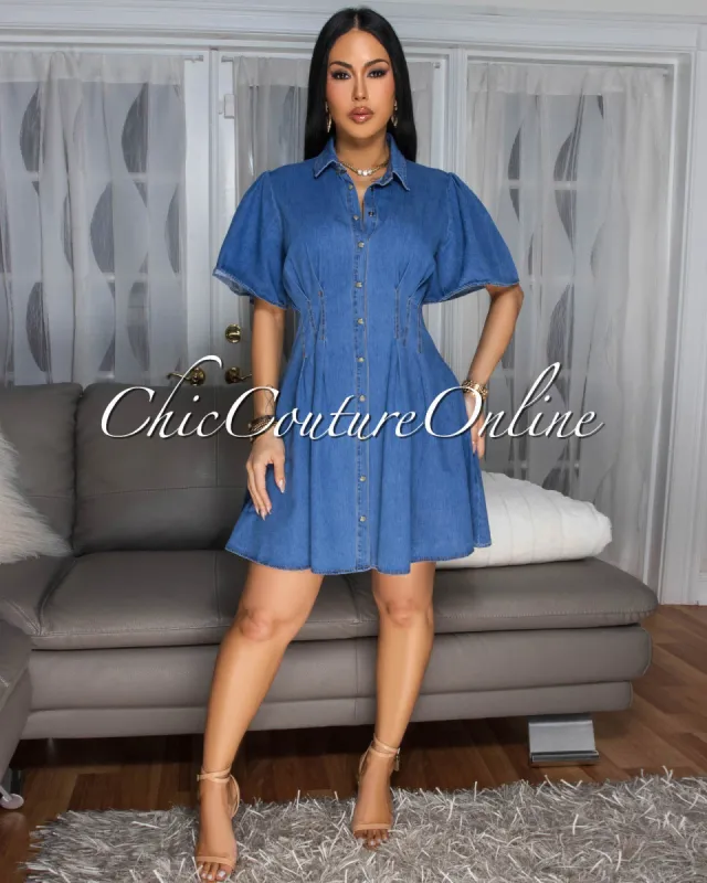 Madonna Medium Blue Denim Shirt Dress sold by Chic Couture