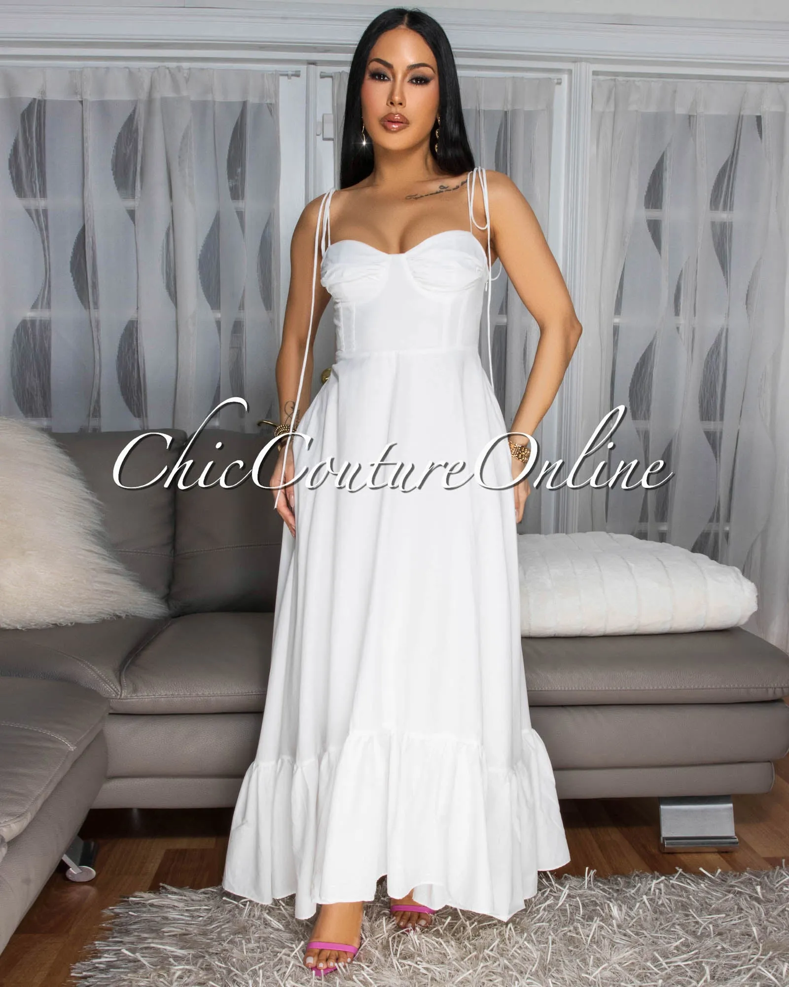 Azaria Off-White Sleeveless Midi Dress sold by Chic Couture product image thumbnail 2
