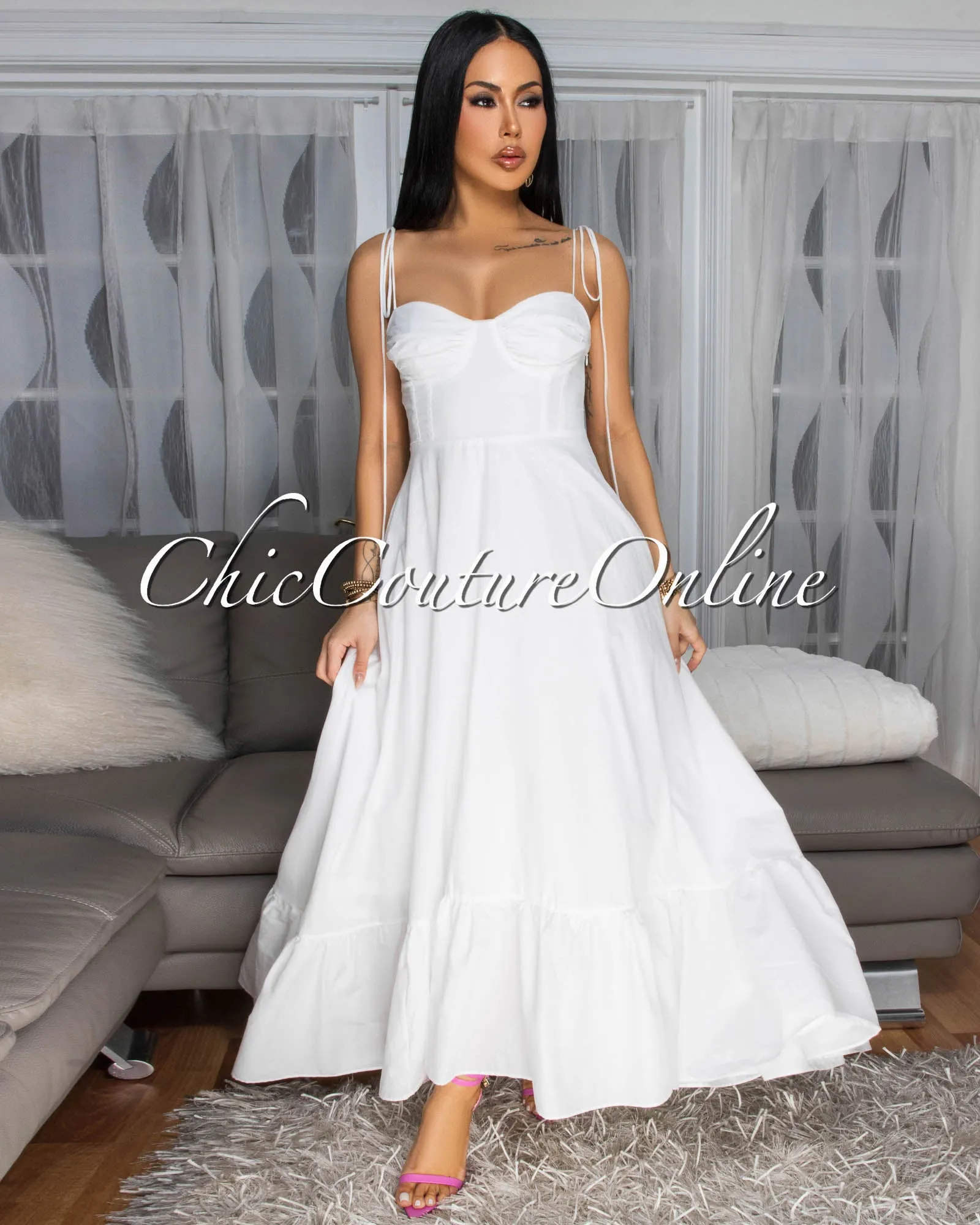 Azaria Off-White Sleeveless Midi Dress sold by Chic Couture product image thumbnail 3