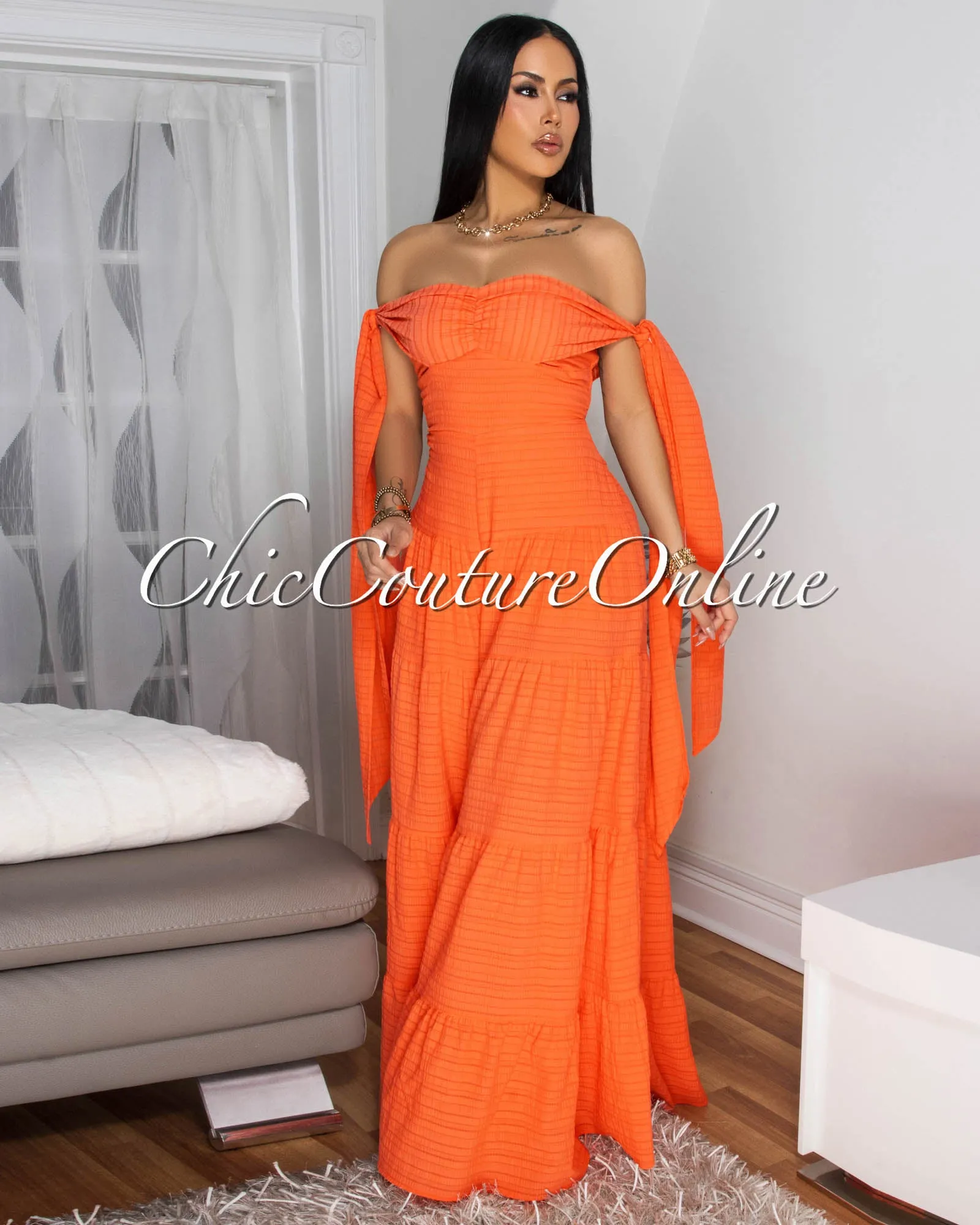 Noelly Tangerine Strapless Wide Legs Jumpsuit sold by Chic Couture product image thumbnail 2