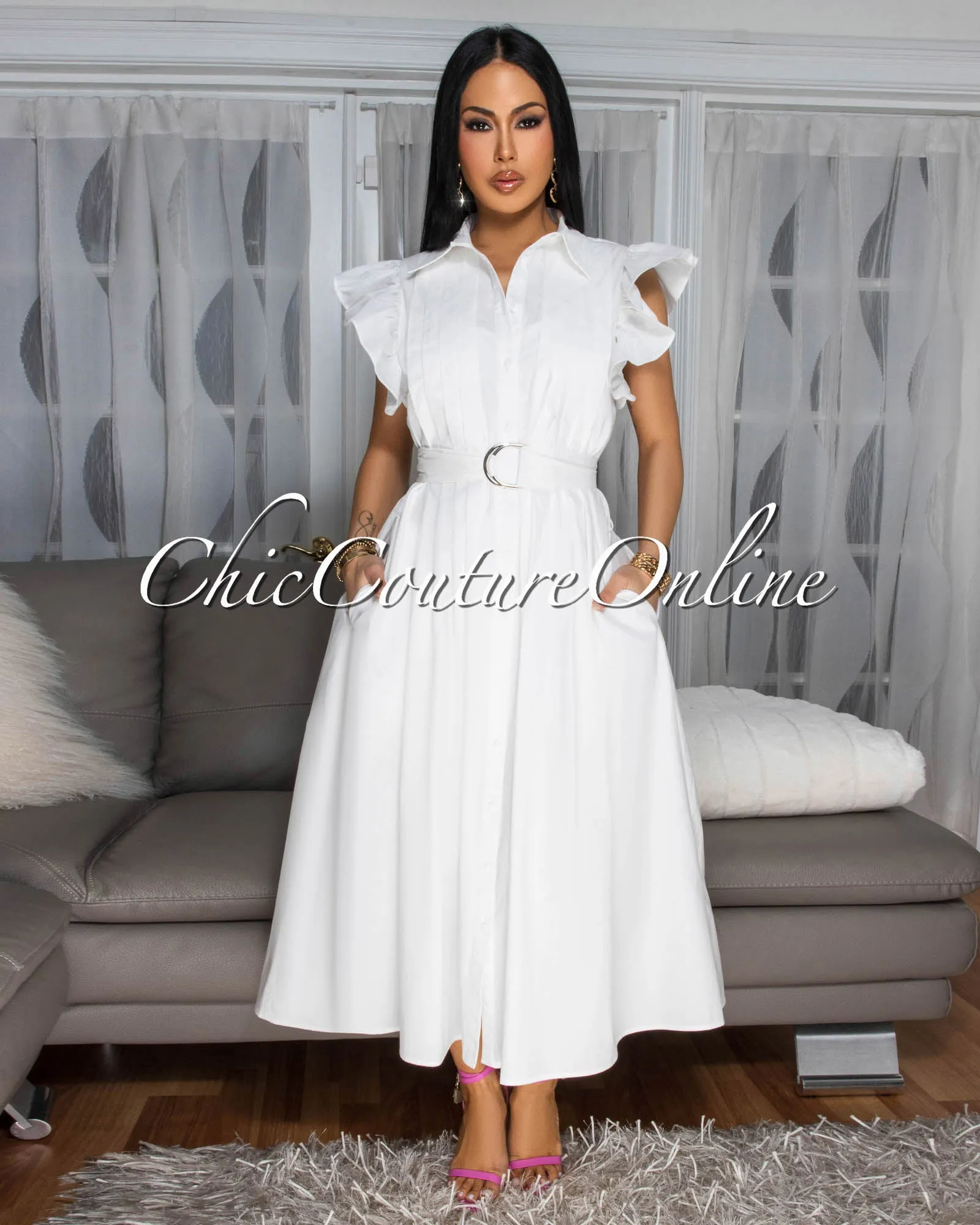 Marilla Off-White Belted Luxe Maxi Dress sold by Chic Couture product image thumbnail 2