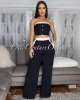 Marcella Navy-Blue White Trim Crop Top Pants Set sold by Chic Couture