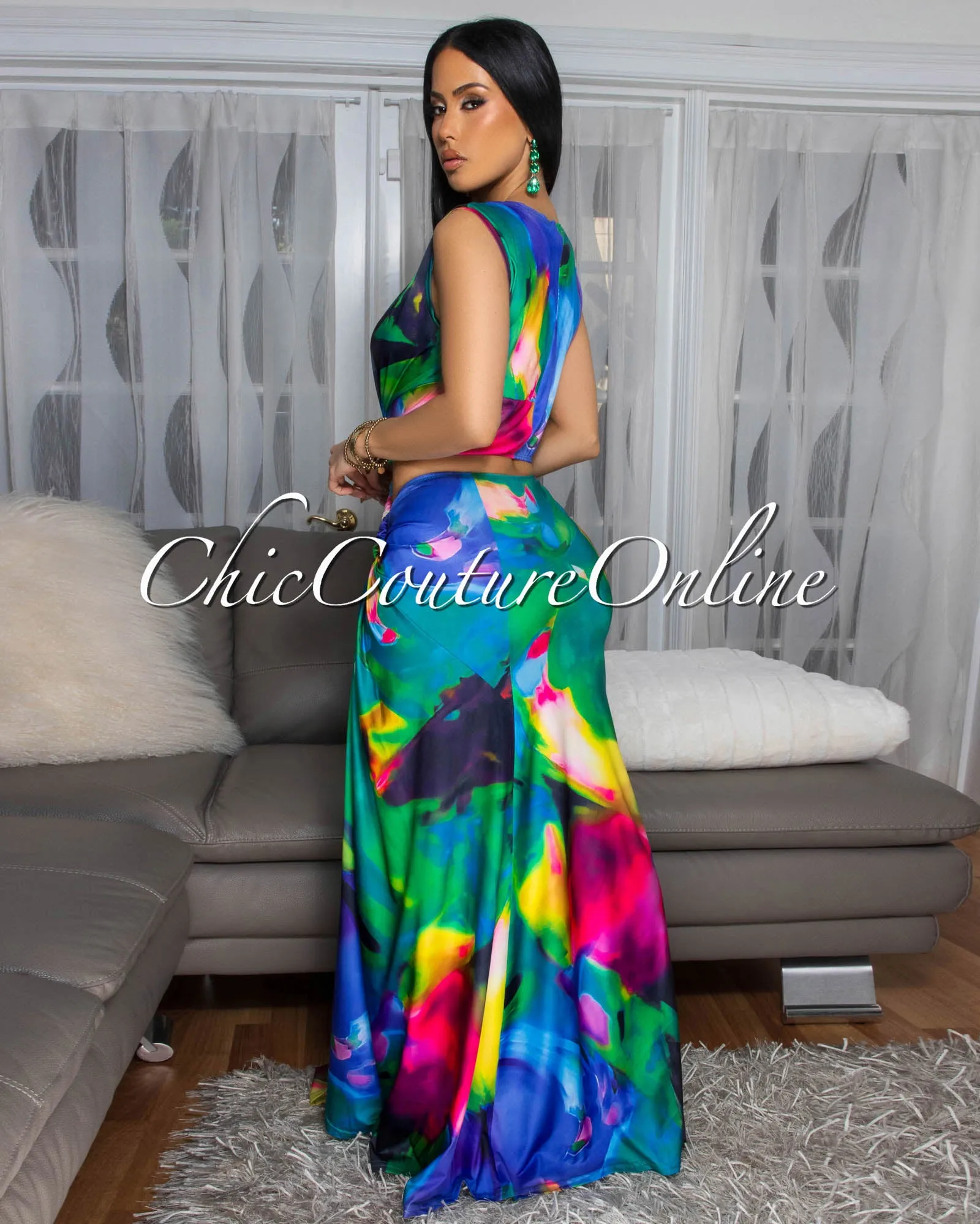 Sianna Green Multi-Color Cut-Out Slit Dress sold by Chic Couture product image thumbnail 3