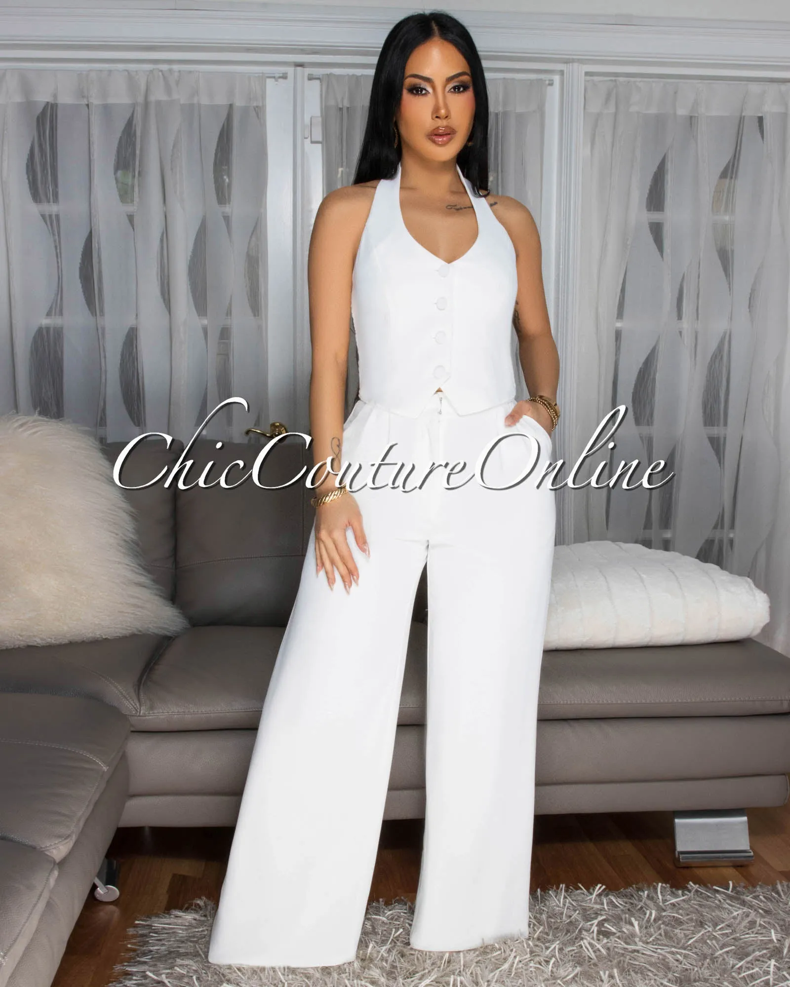 Ebene Off-White Wide Leg Pants sold by Chic Couture product image thumbnail 3