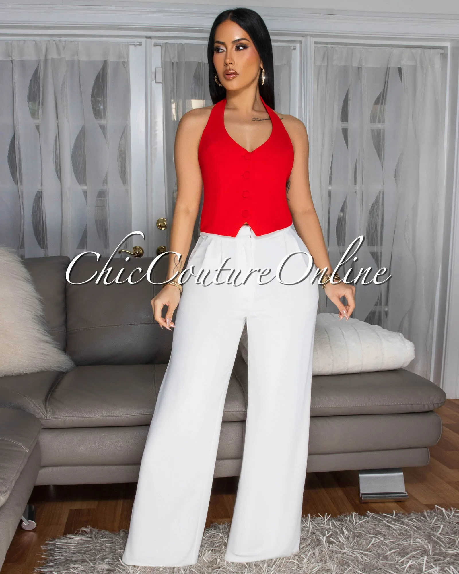 Ebene Off-White Wide Leg Pants sold by Chic Couture