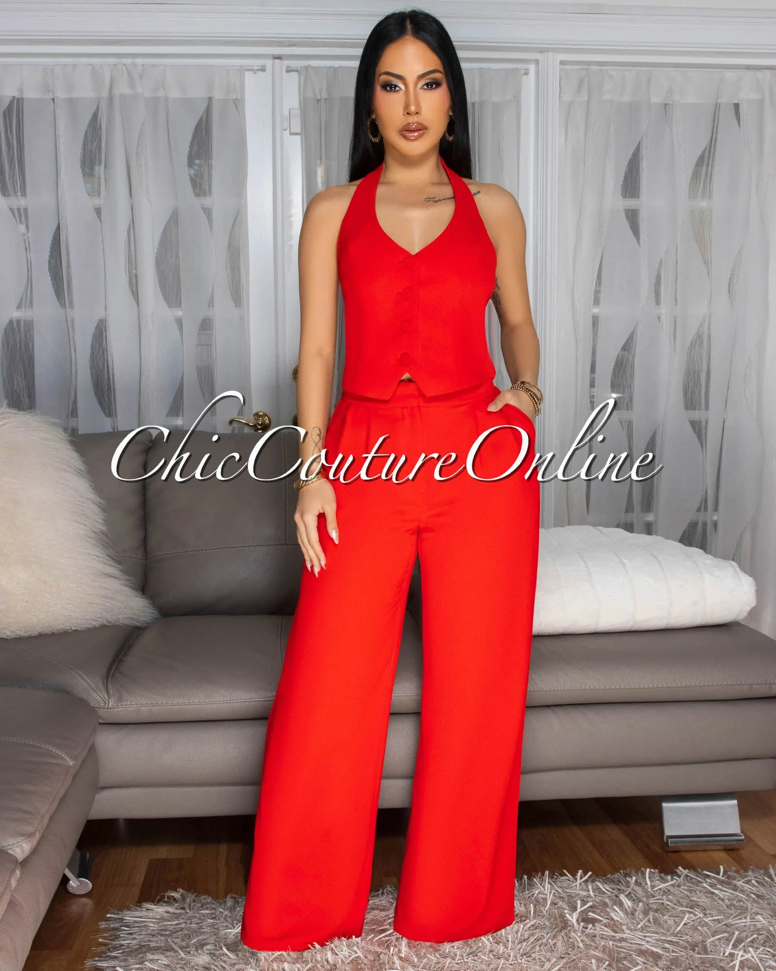 Saisha Red Halter Vest sold by Chic Couture product image thumbnail 3