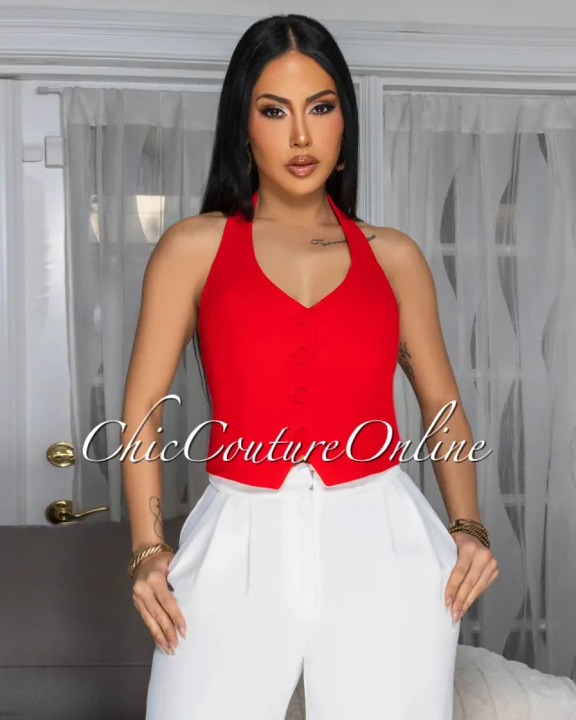 Saisha Red Halter Vest sold by Chic Couture