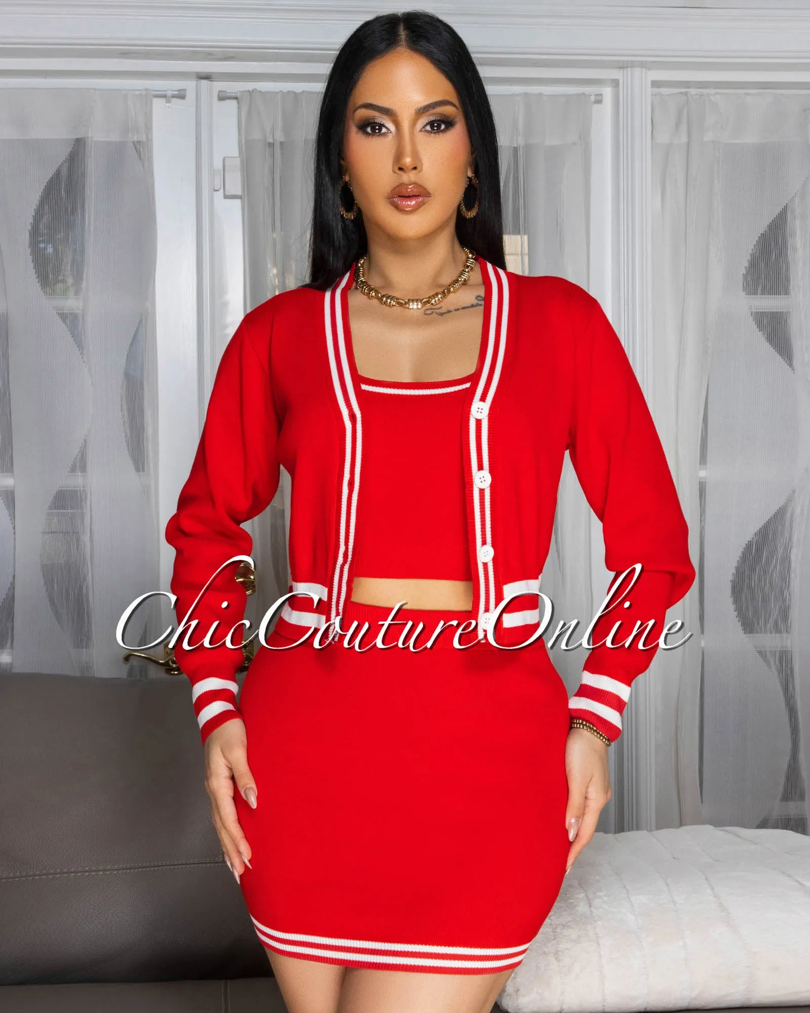*Femme Red White Trim 3 Piece Skirt Set sold by Chic Couture product image thumbnail 2