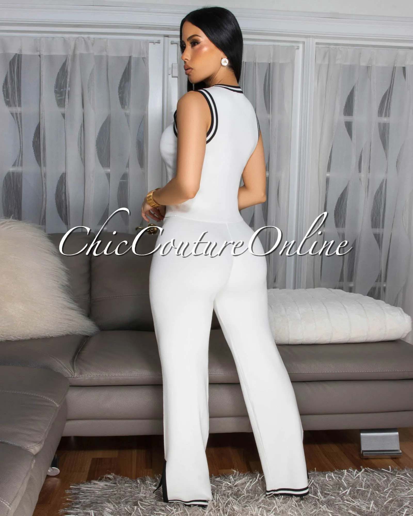 Annika Off-White Black Trim Knit Pants Set sold by Chic Couture product image thumbnail 3