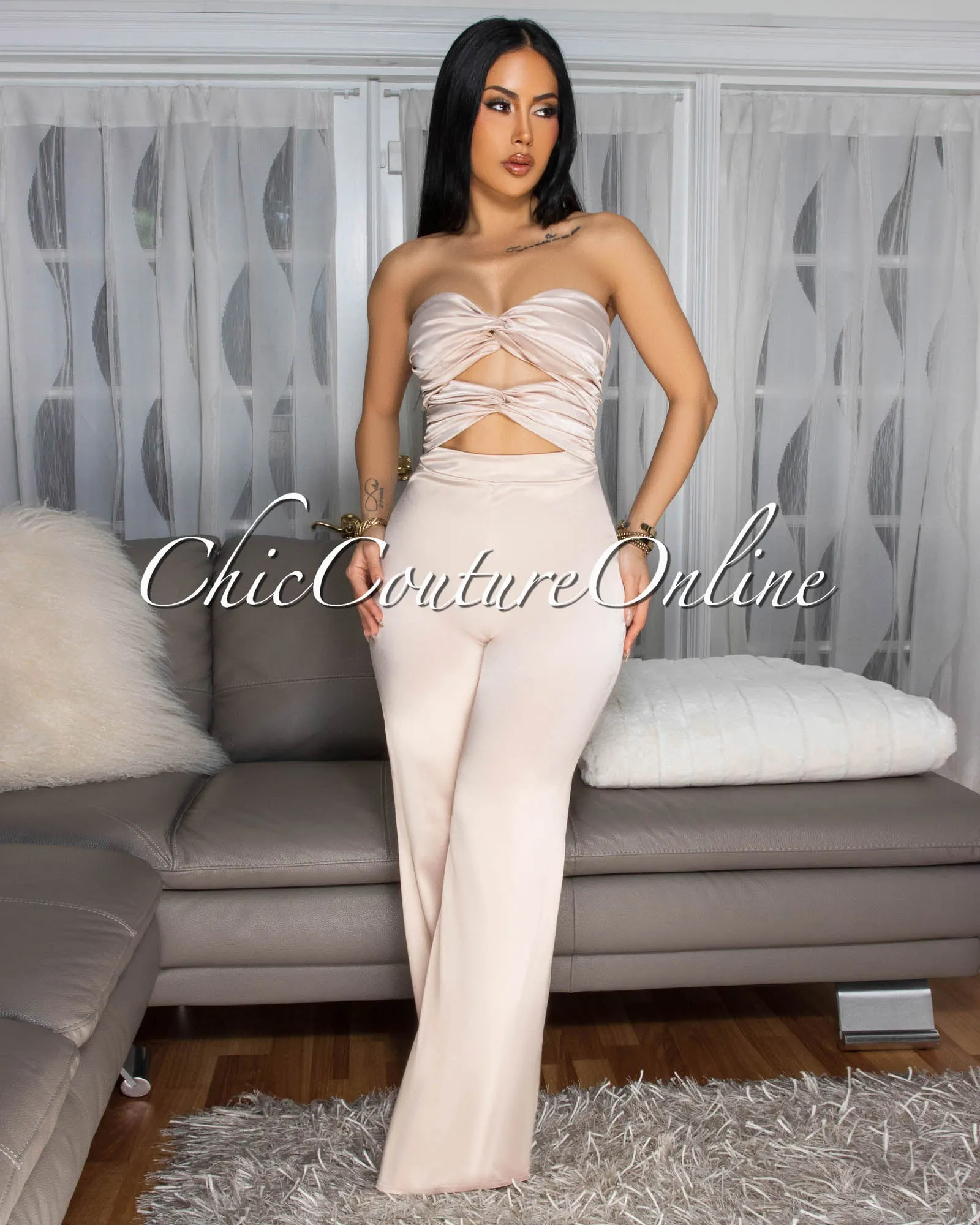 *Verna Champagne Cut-Out Front Jumpsuit sold by Chic Couture product image thumbnail 2