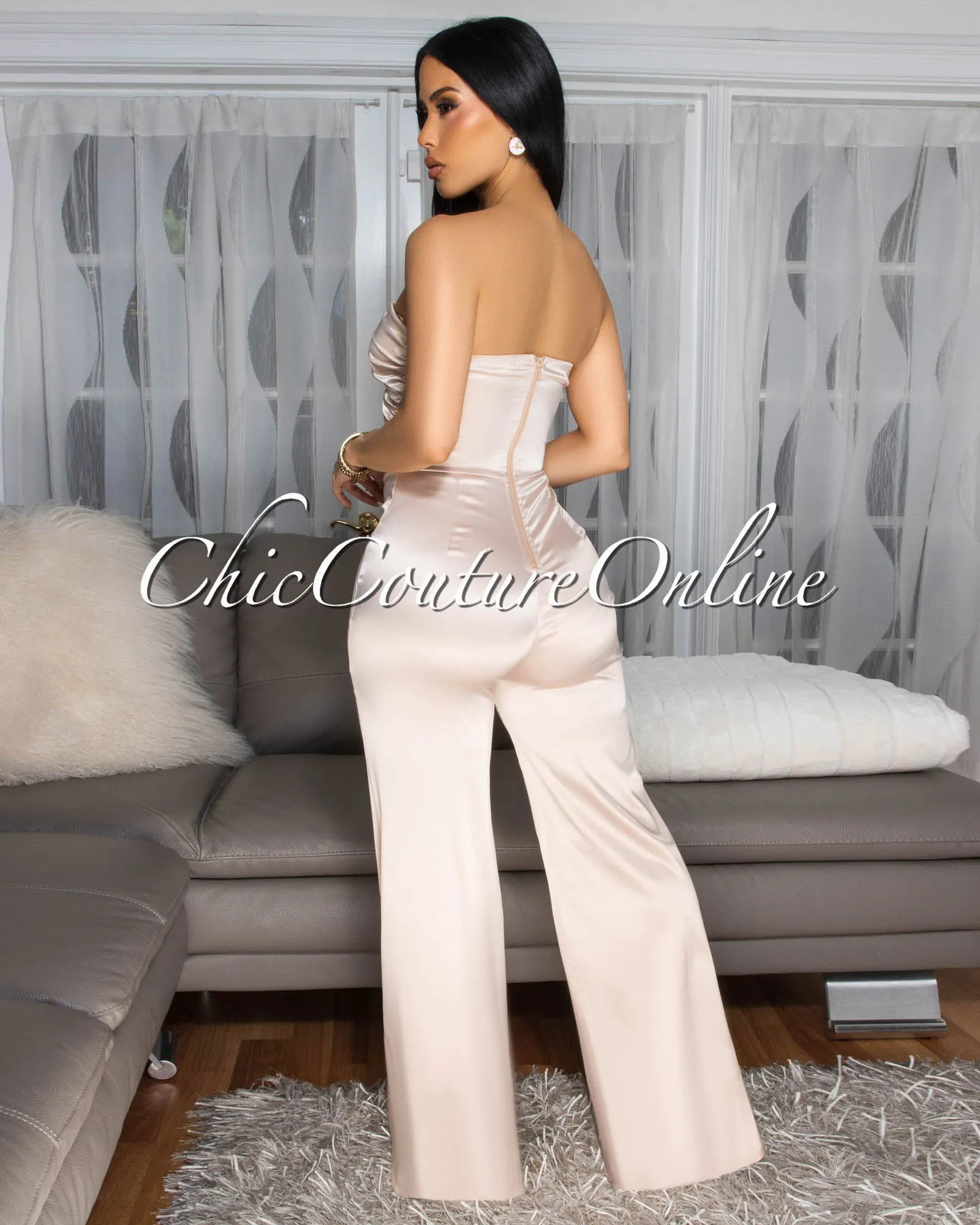 *Verna Champagne Cut-Out Front Jumpsuit sold by Chic Couture product image thumbnail 3