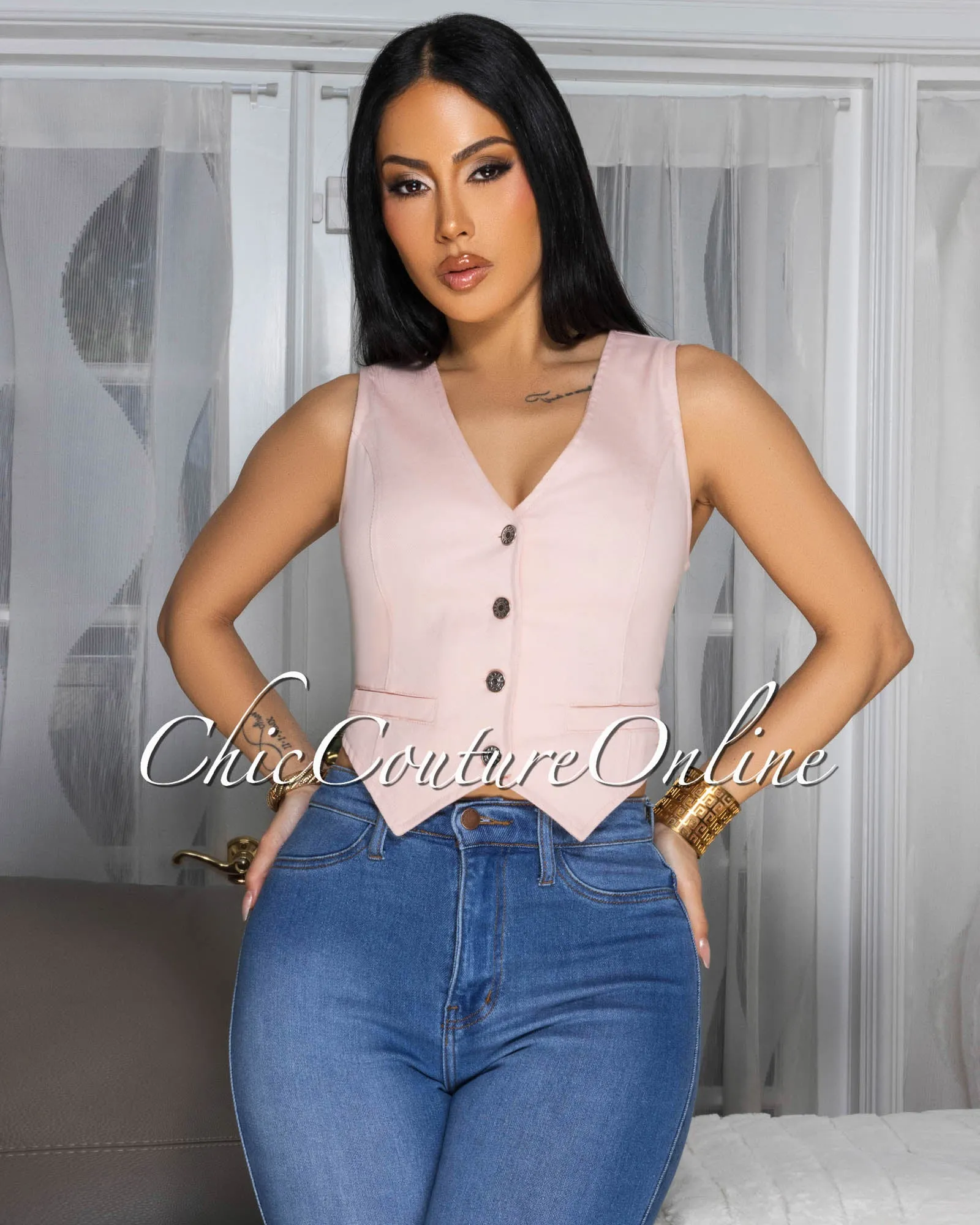 Brynn Light Pink Woven Vest sold by Chic Couture product image thumbnail 3