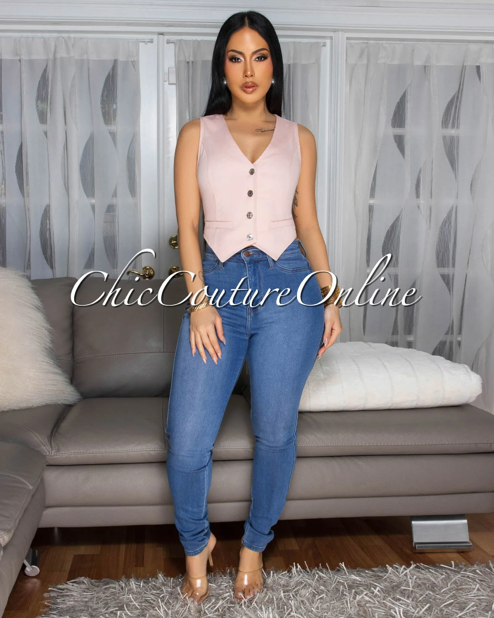 Brynn Light Pink Woven Vest sold by Chic Couture product image thumbnail 2