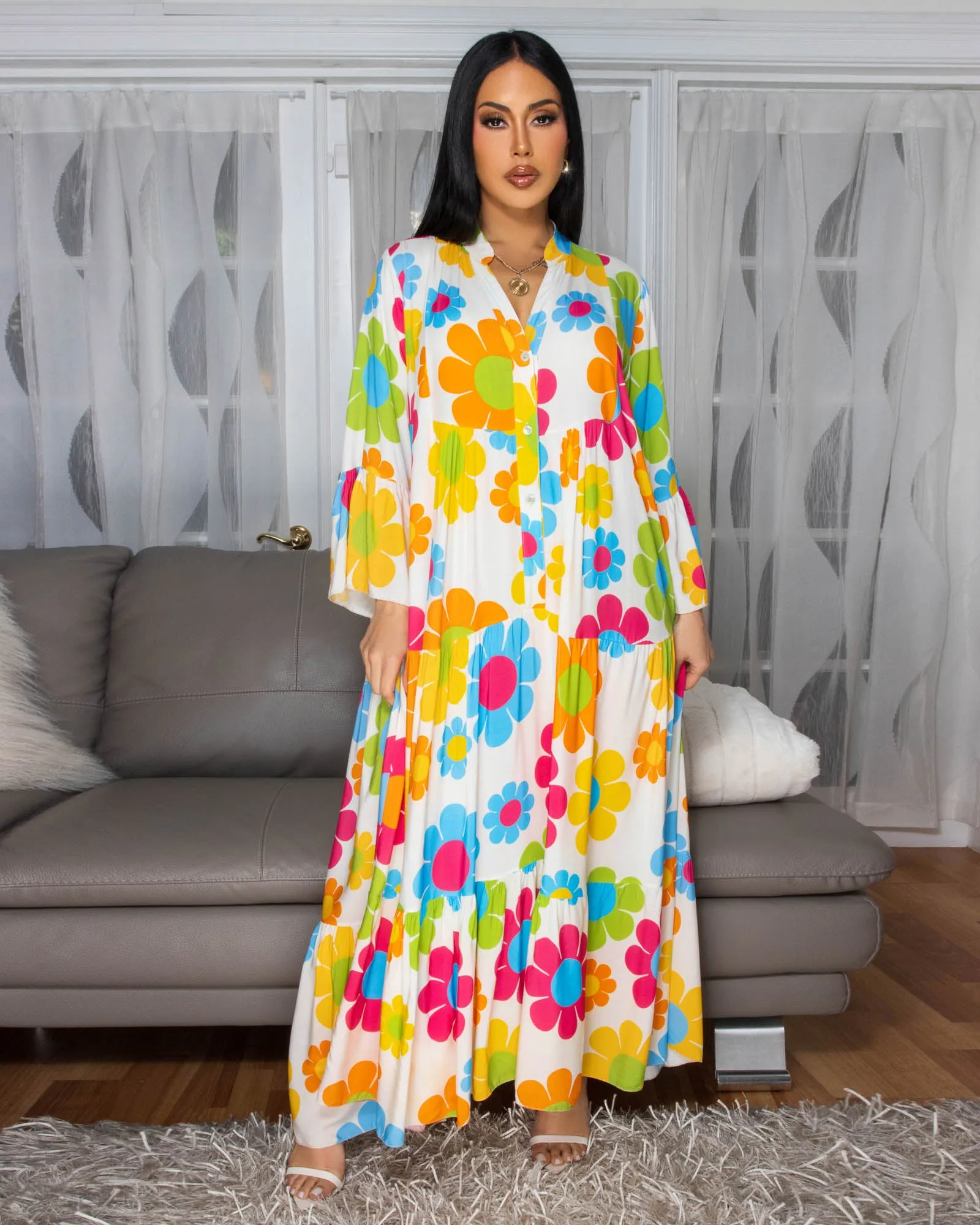 Tallas White Multi-Color Floral Print Maxi Dress sold by Chic Couture product image thumbnail 3