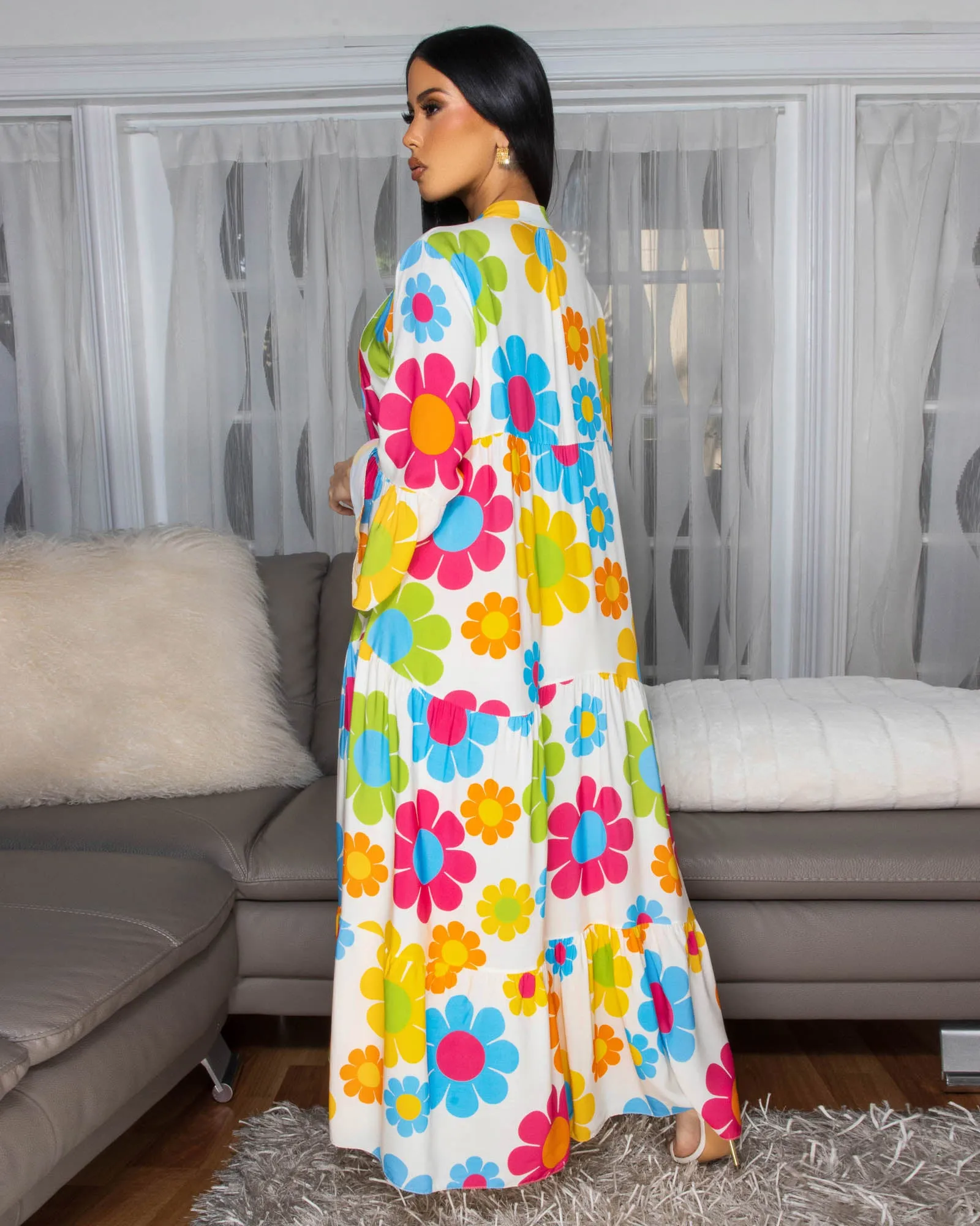 Tallas White Multi-Color Floral Print Maxi Dress sold by Chic Couture product image thumbnail 4