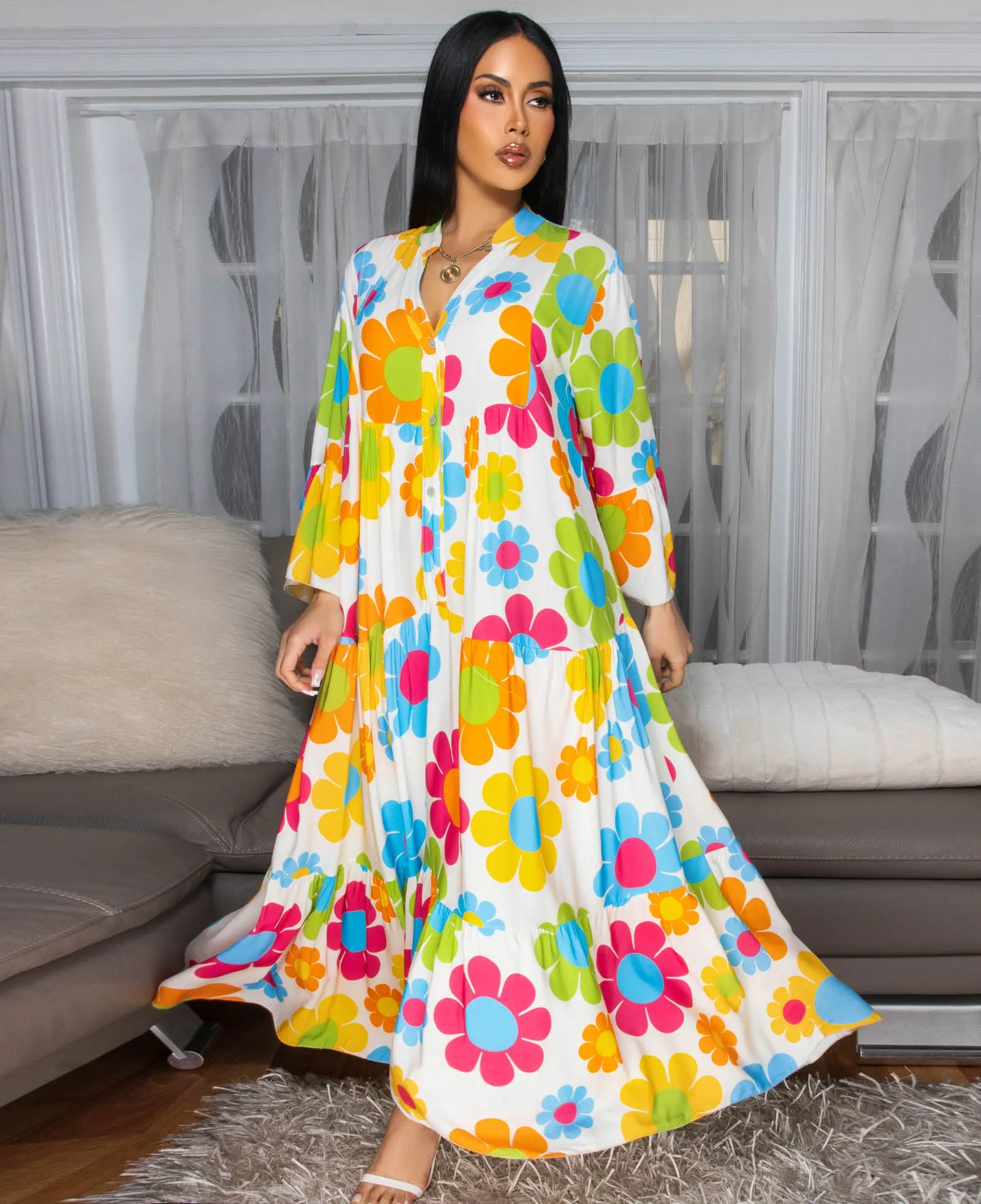 Tallas White Multi-Color Floral Print Maxi Dress sold by Chic Couture product image thumbnail 2