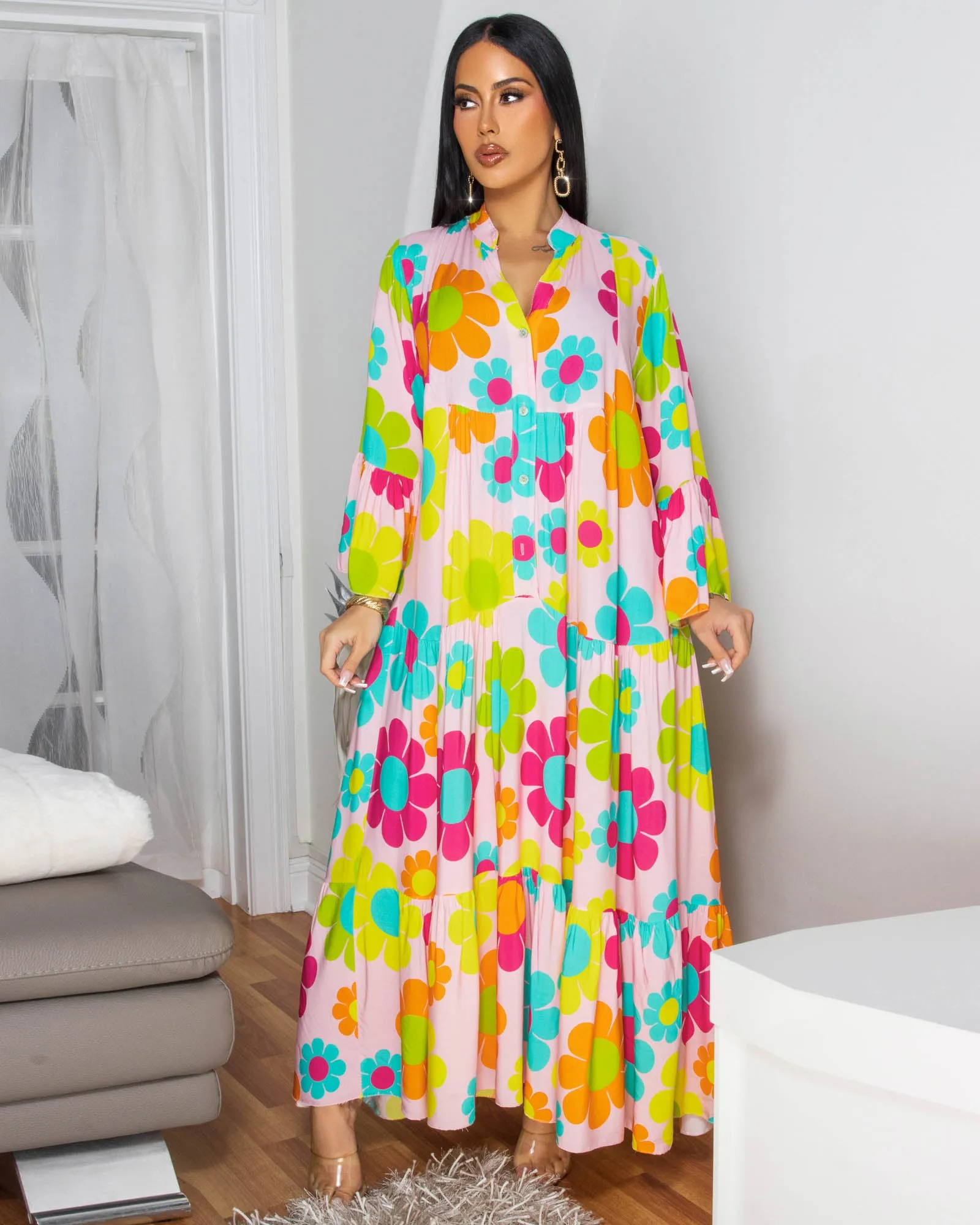 Tallas Pink Multi-Color Floral Print Maxi Dress sold by Chic Couture