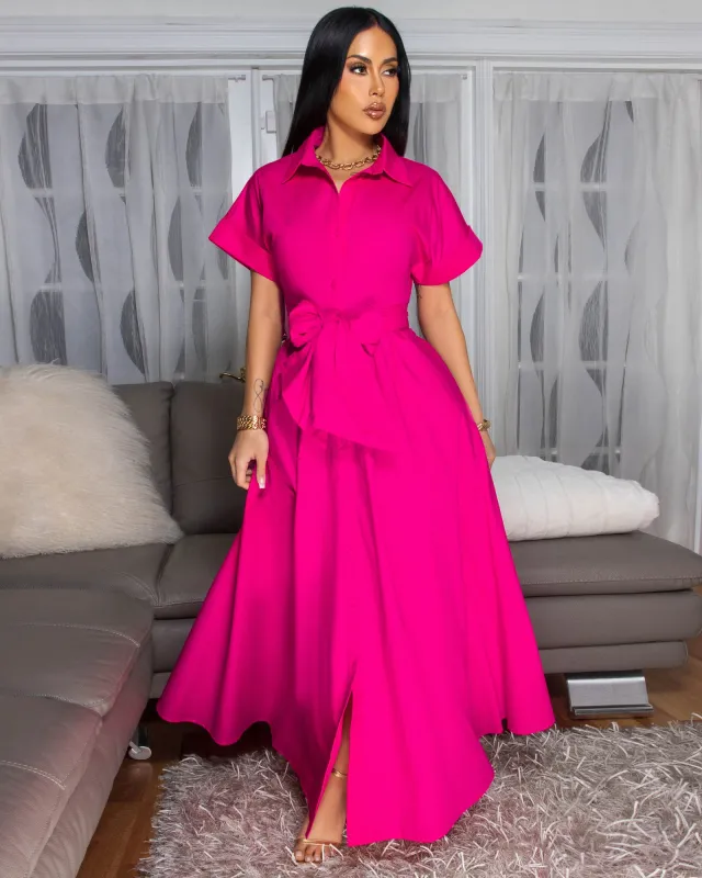 Daniella Fuchsia Button Down Maxi Dress sold by Chic Couture