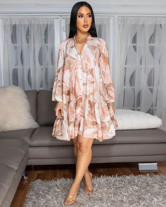 Lima Blush Multi-Color Print Shirt Dress sold by Chic Couture