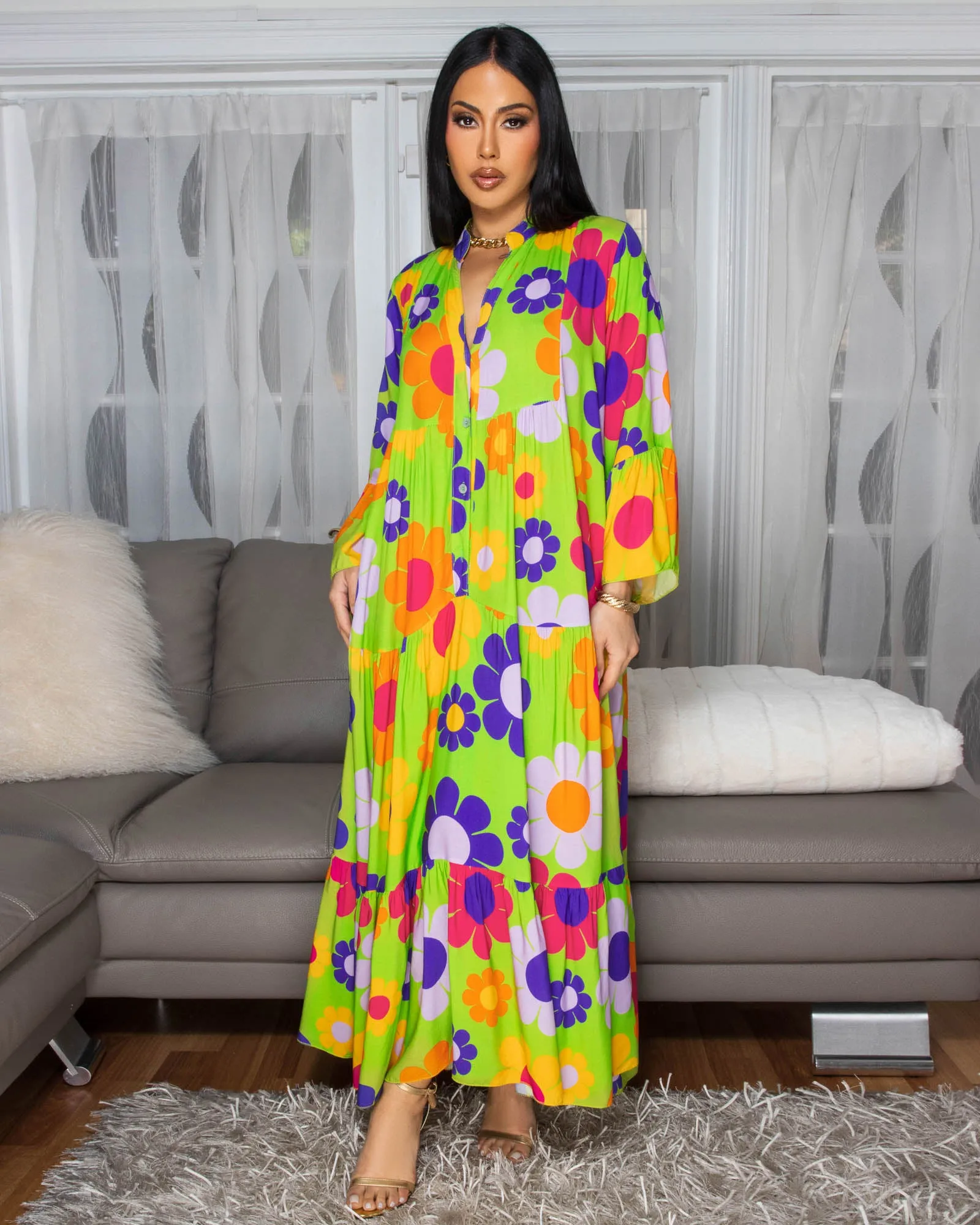 Tallas Lime Green Multi-Color Floral Print Maxi Dress sold by Chic Couture product image thumbnail 3