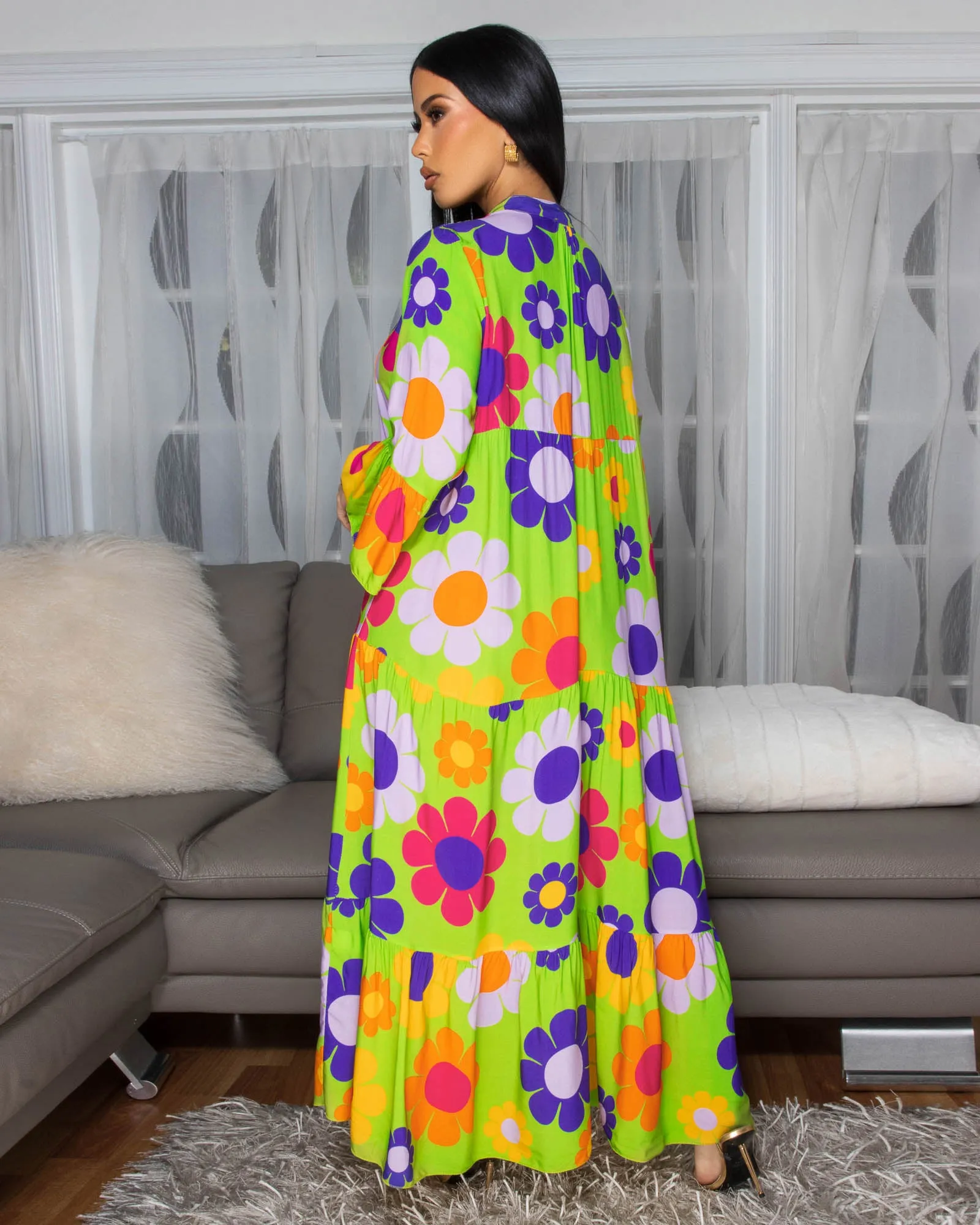 Tallas Lime Green Multi-Color Floral Print Maxi Dress sold by Chic Couture product image thumbnail 4