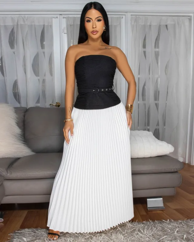 Corlette Black White Strapless Maxi Dress sold by Chic Couture