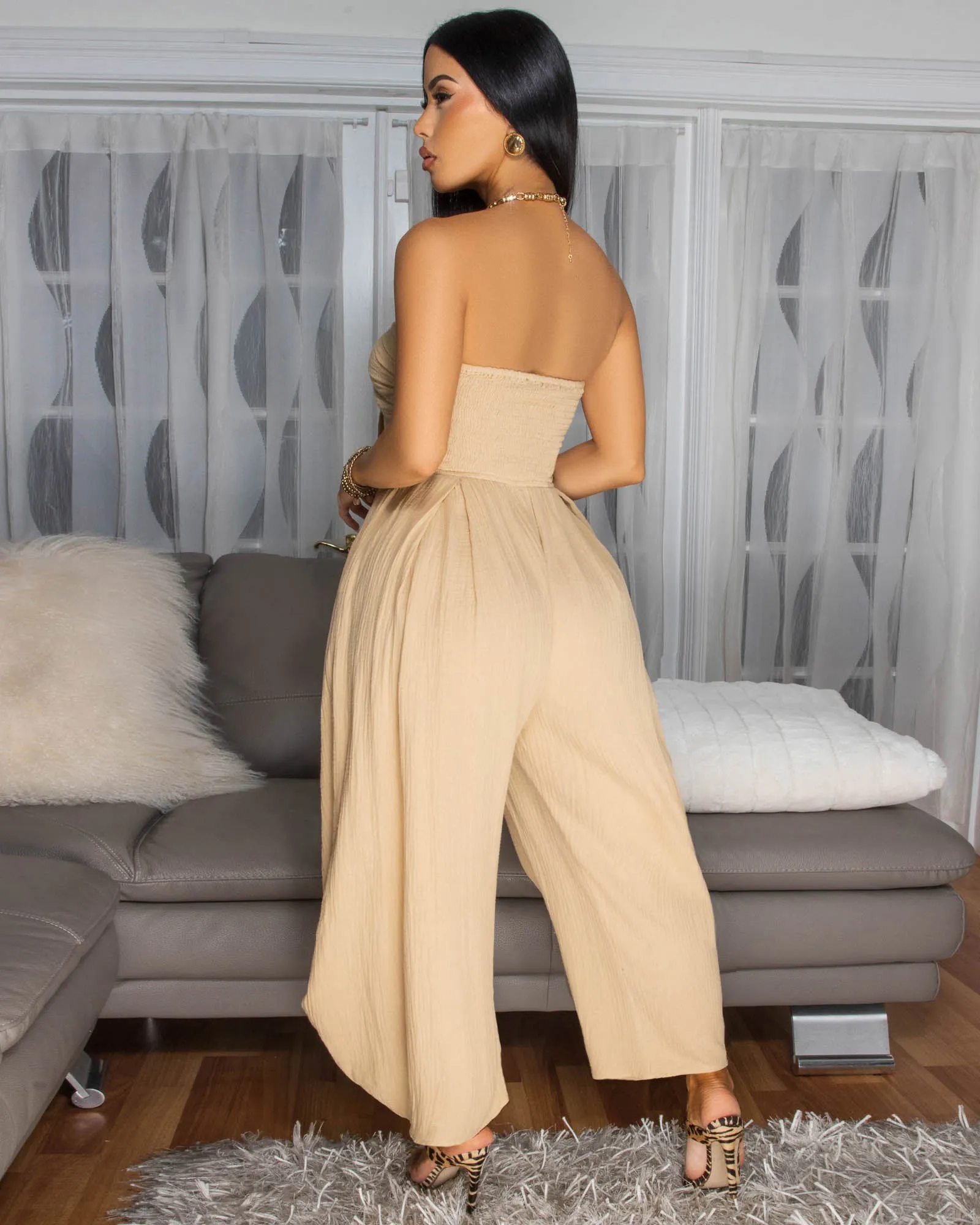 Klara Nude Gause Strapless Jumpsuit sold by Chic Couture product image thumbnail 4