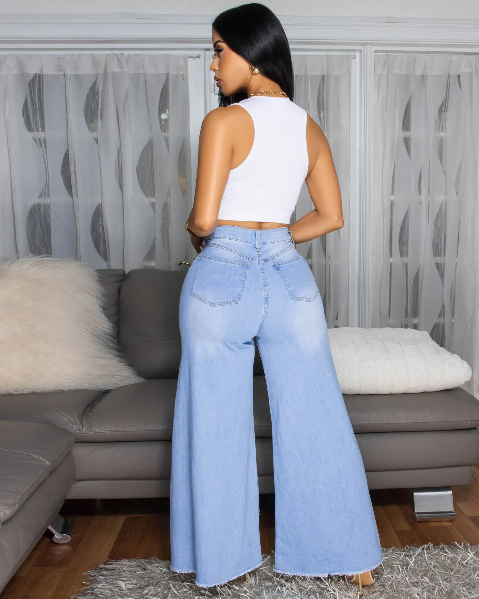 Joella Light Blue Denim Bell Bottom Jeans sold by Chic Couture product image thumbnail 3