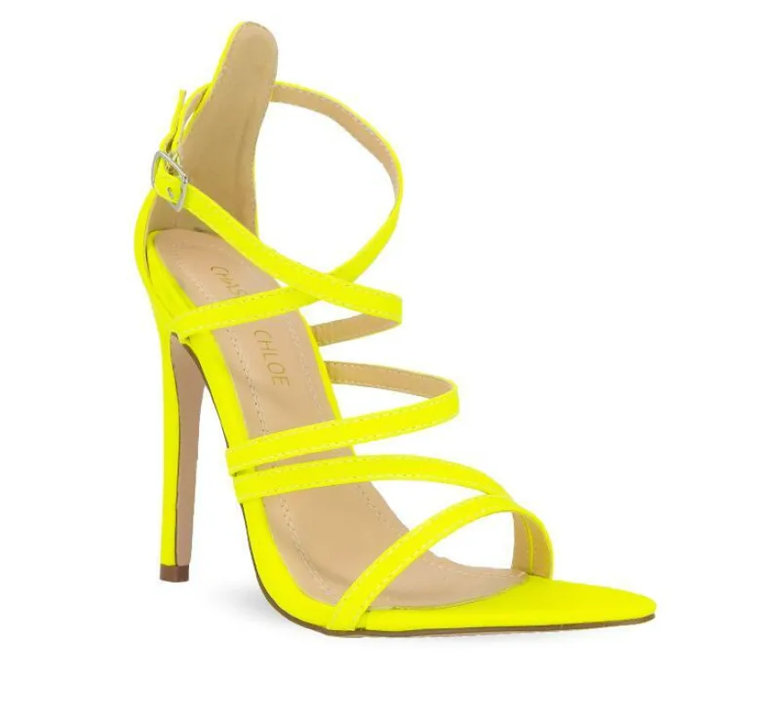 *Remi Neon Yellow Criss-Cross Straps High Heel Sandals sold by Chic Couture